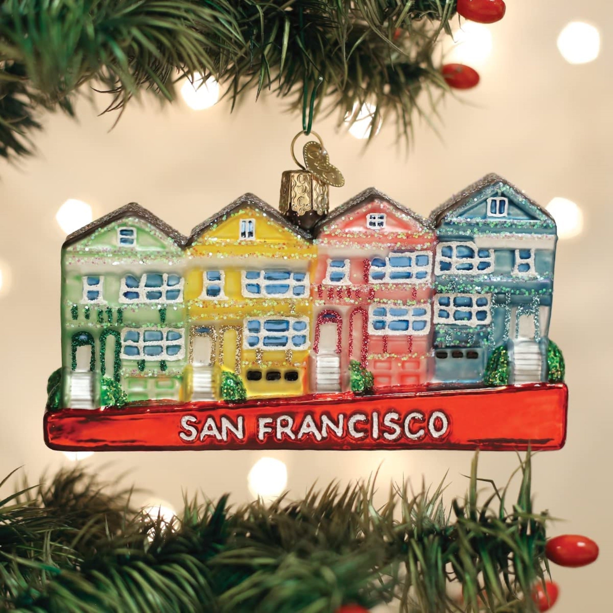 Old World Christmas Glass Blown San Francisco Painted Ladies Homes, 5"