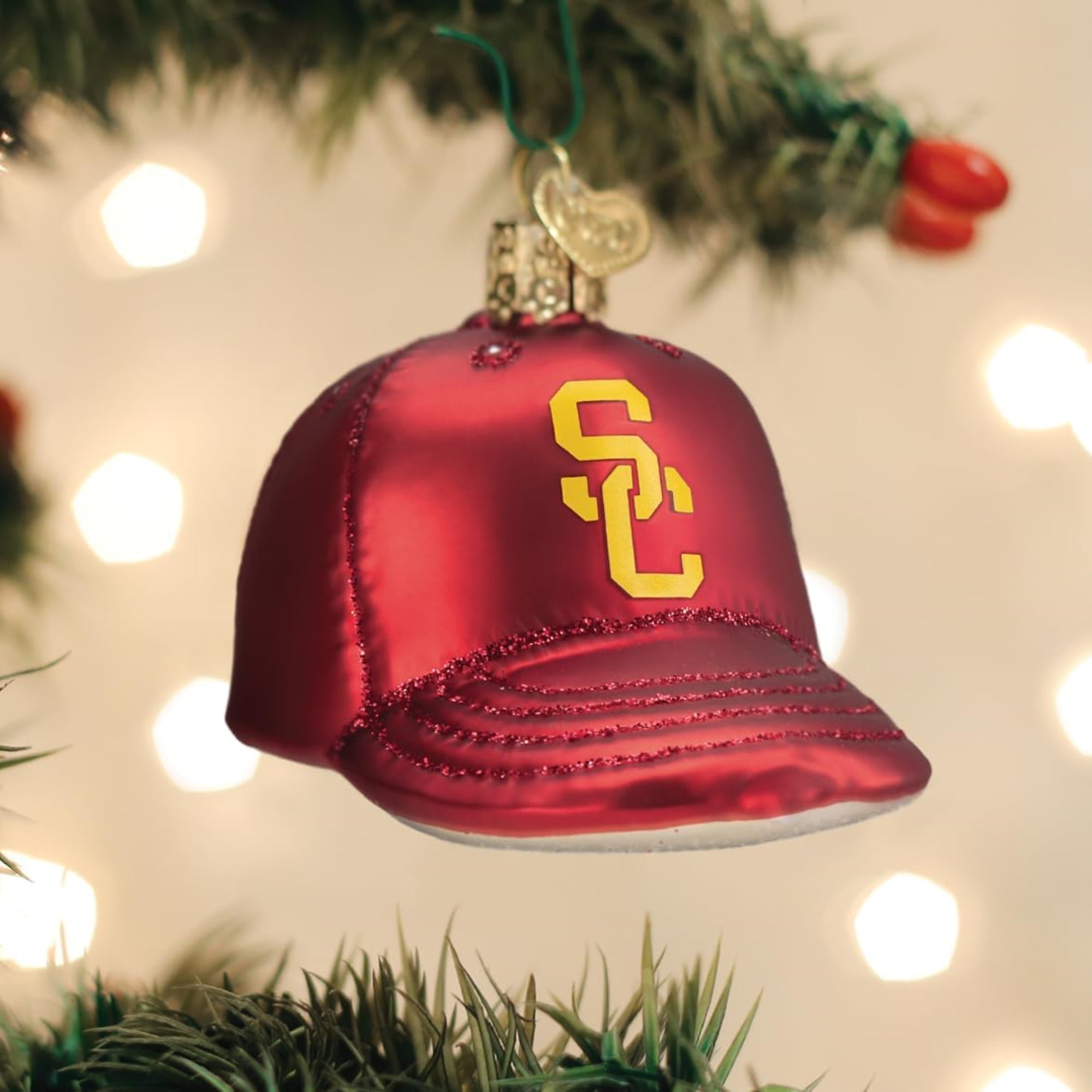 Old World Christmas USC Baseball Cap Glass Blown Ornament for Christmas Tree