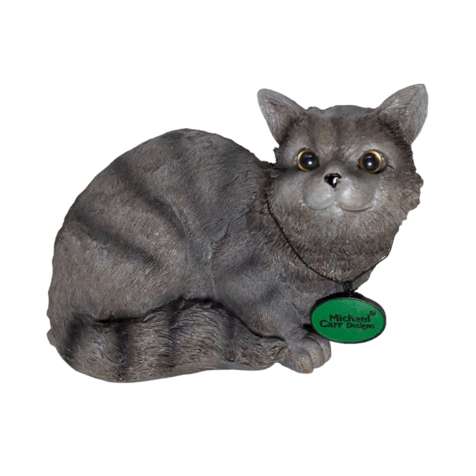 Michael Carr Designs Figurine for Garden and Lawns, Cat Sitting, Tiger Gray