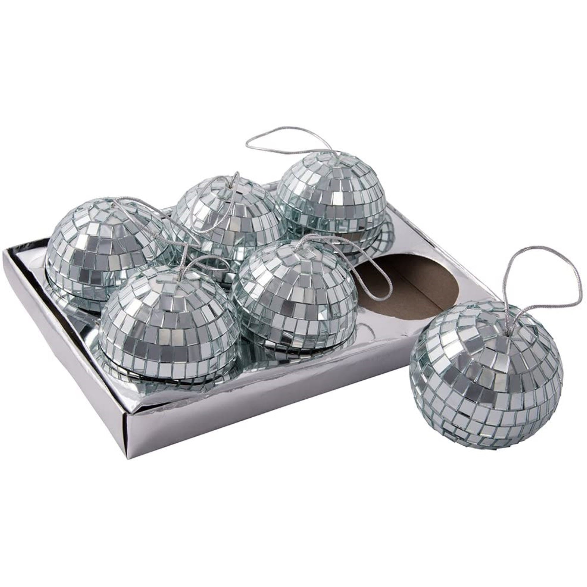 Kurt Adler Mirrored Disco Ball Glass Ornaments, 6-Piece Box Set, 3” Ornaments