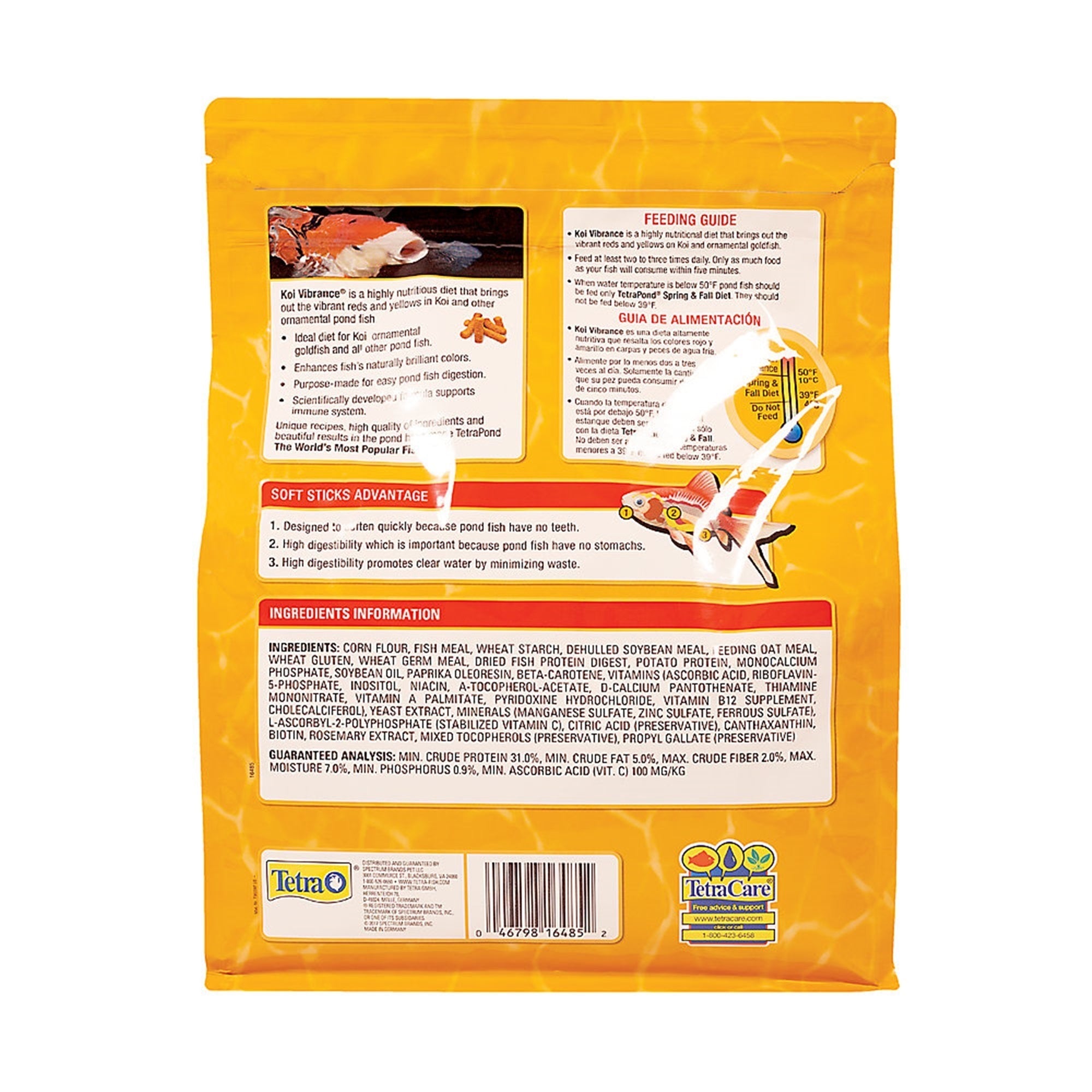 TetraPond Koi Vibrance Color Enhancing Sticks Koi & Goldfish Food, 1.43 lbs