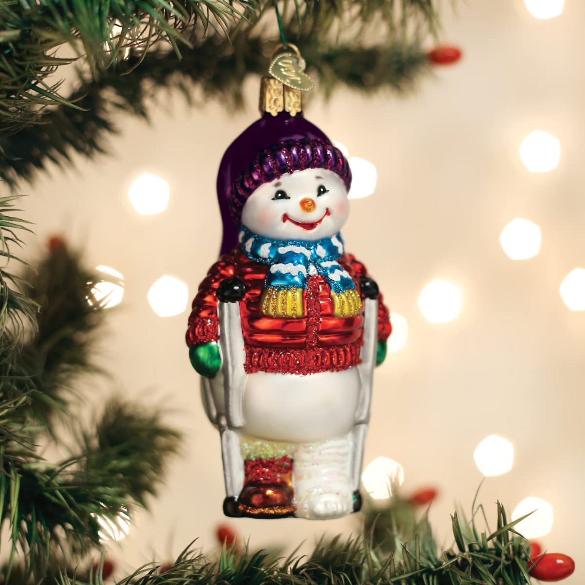 Old World Christmas Blown Glass Christmas Ornament, Snowman with Crutches