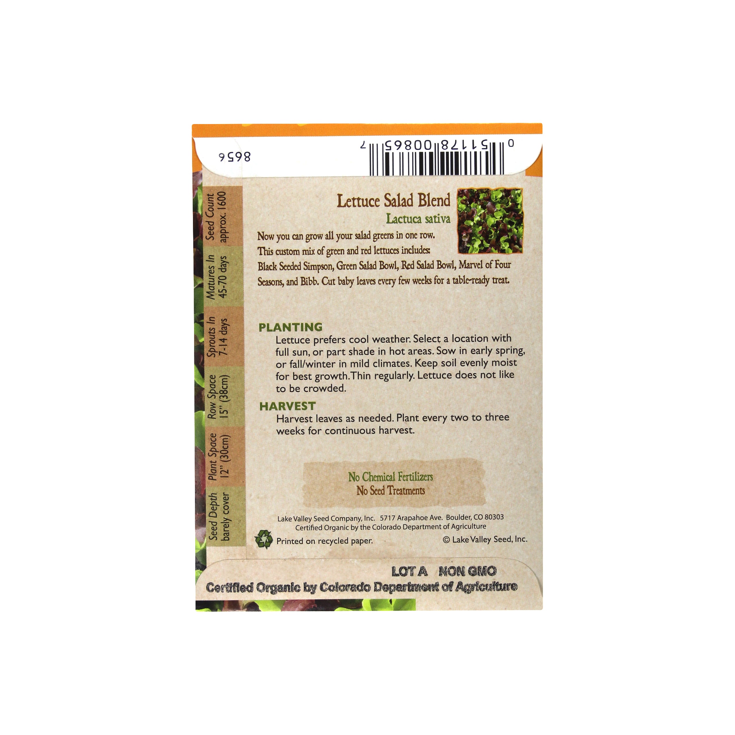 Lake Valley Seed Lettuce Organic Salad Mix, 1.5g