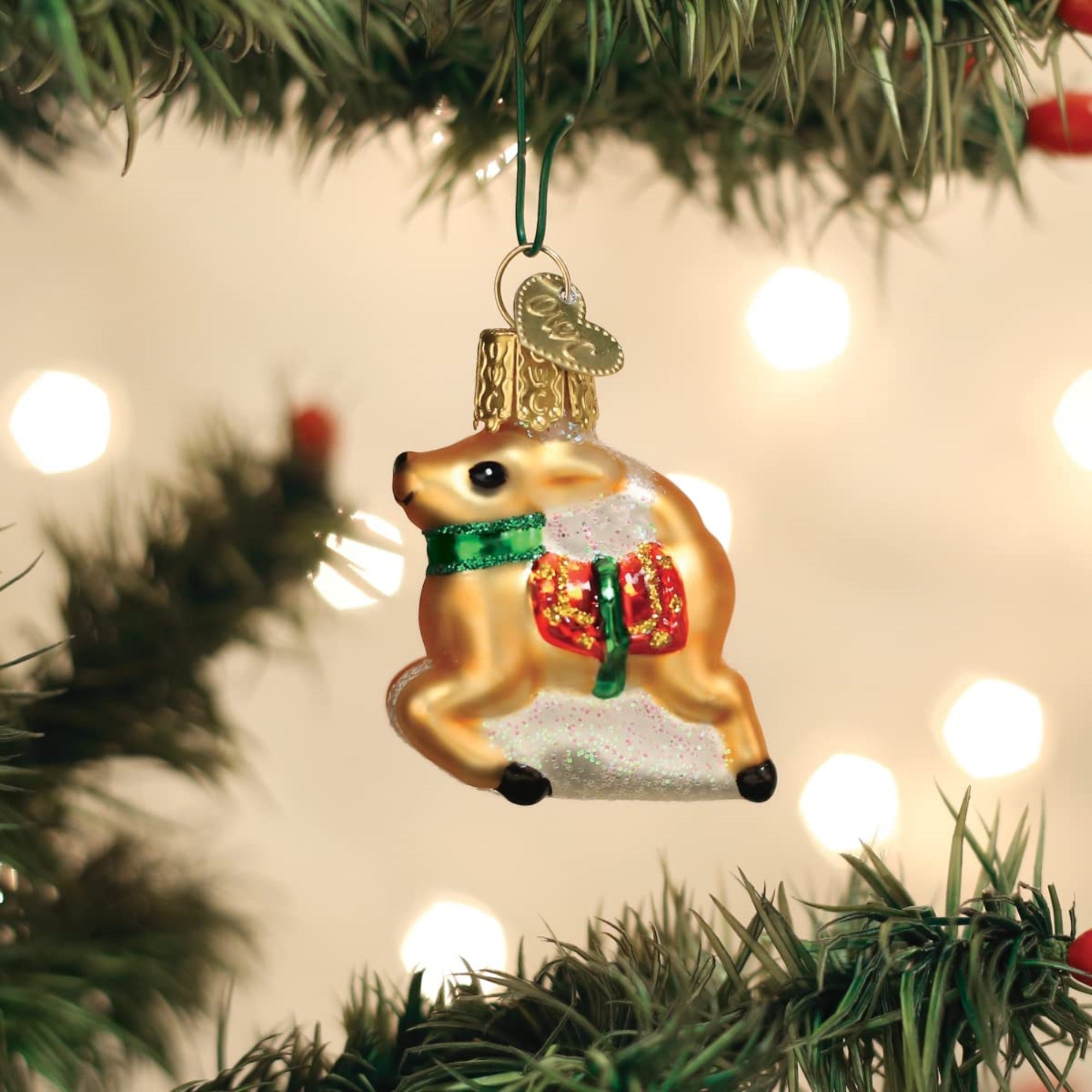 Old World Christmas Mini Mouth Blown Glass Reindeer Ornament, 2"