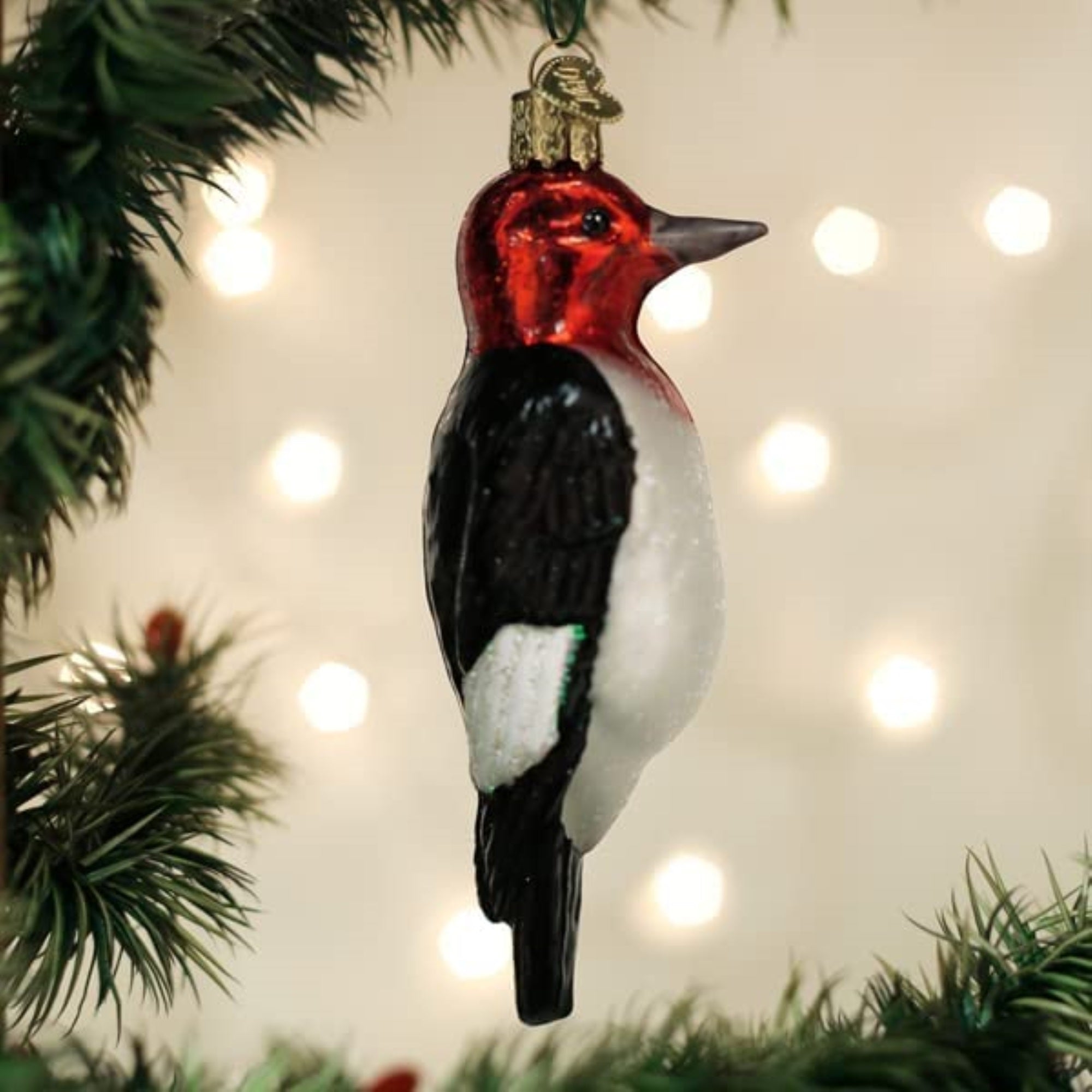 Old World Christmas Red-Headed Woodpecker Glass Blown Ornament Christmas Tree