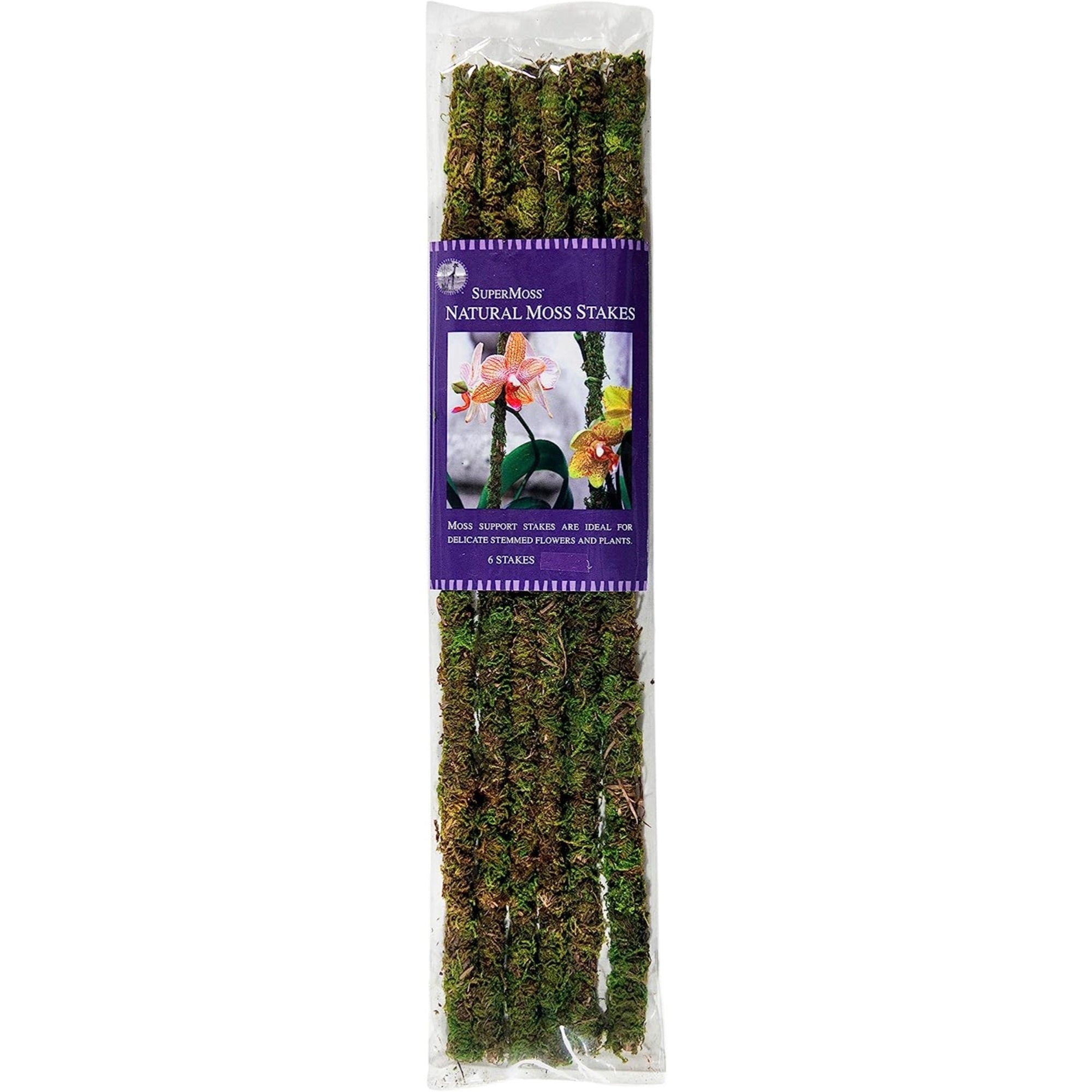 SuperMoss Preserved Moss Plant Support Stakes, Fresh Green, 18" (Pack of 6)