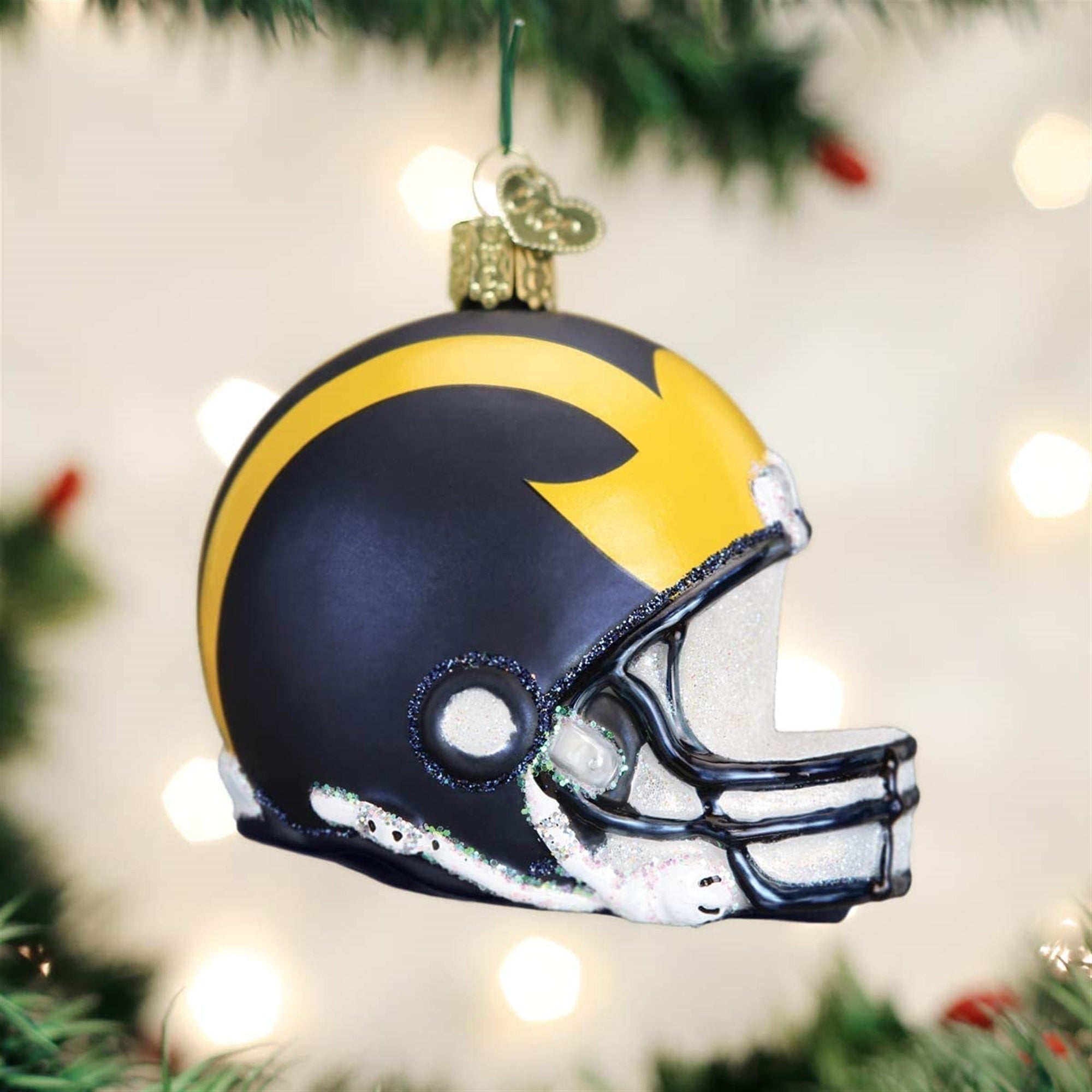 Old World Christmas Michigan Football Helmet Glass Ornament For Christmas Tree