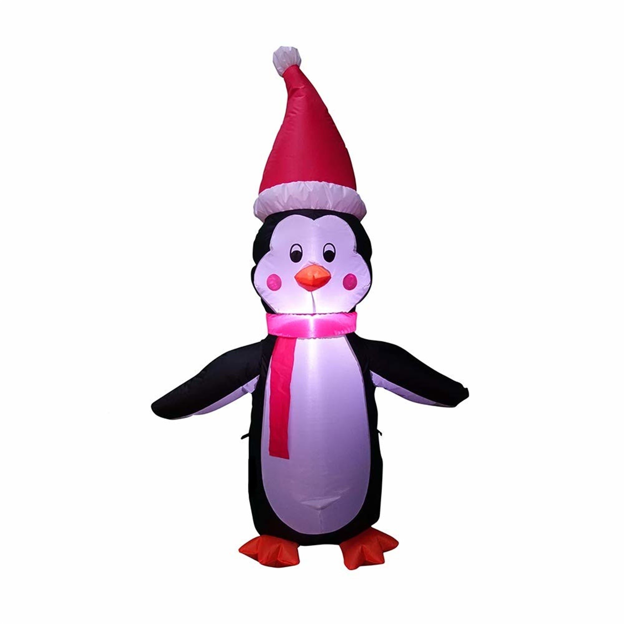 ProductWorks Candy Cane Lane Inflatable Penguin Outdoor Holiday Decor, 4'