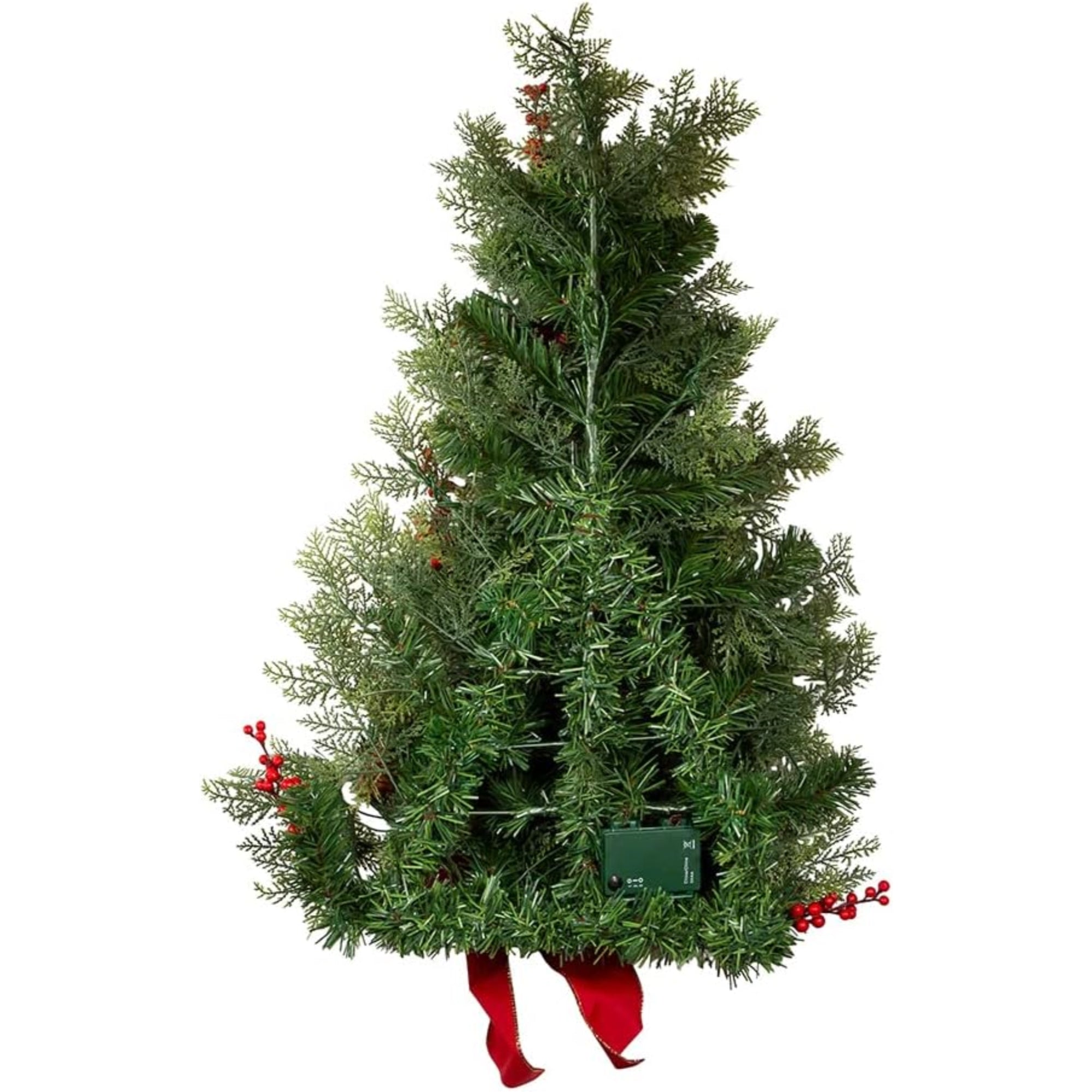 Kurt Adler Pre Lit Battery Operated Wall Tree with Bow, Red, 26in