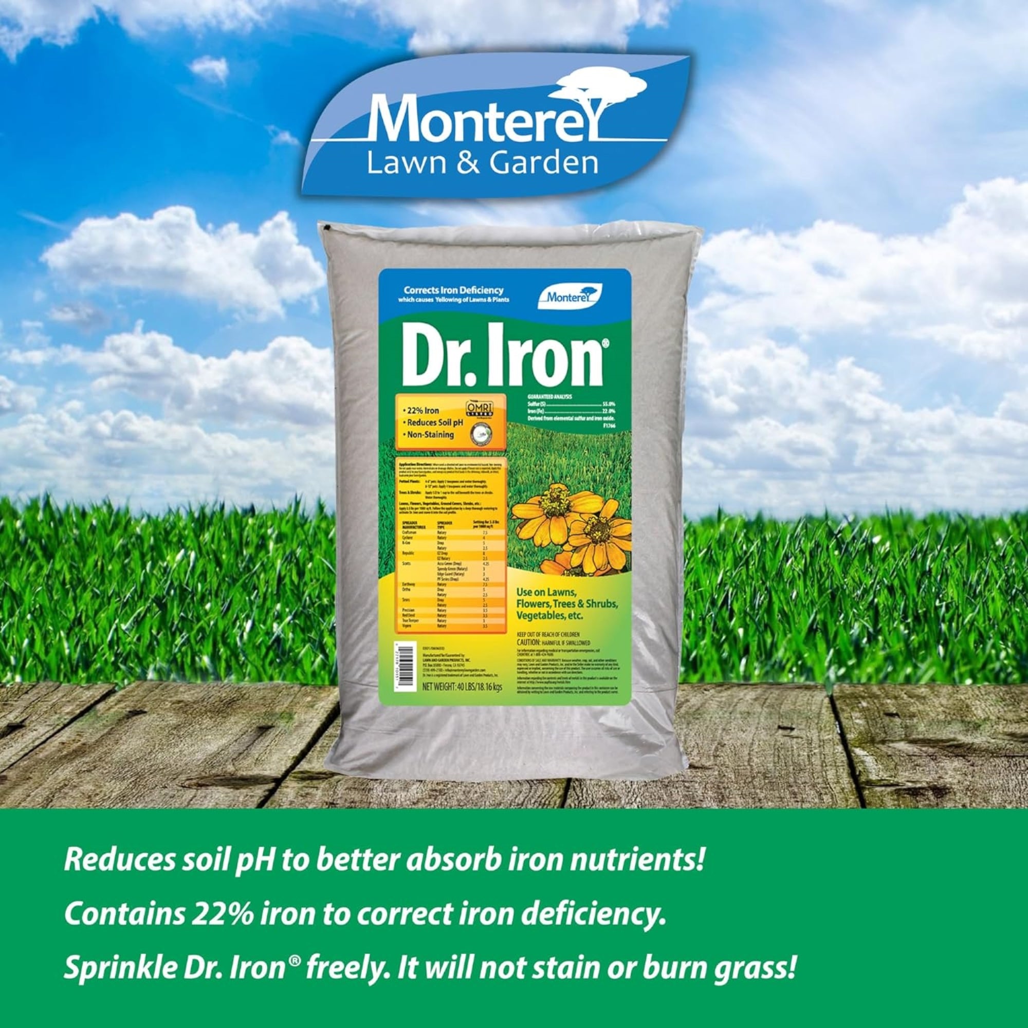 Monterey Dr. Iron Acidifier Granules, Iron and Elemental Sulfur Acidic Fertilizer, 40 lb