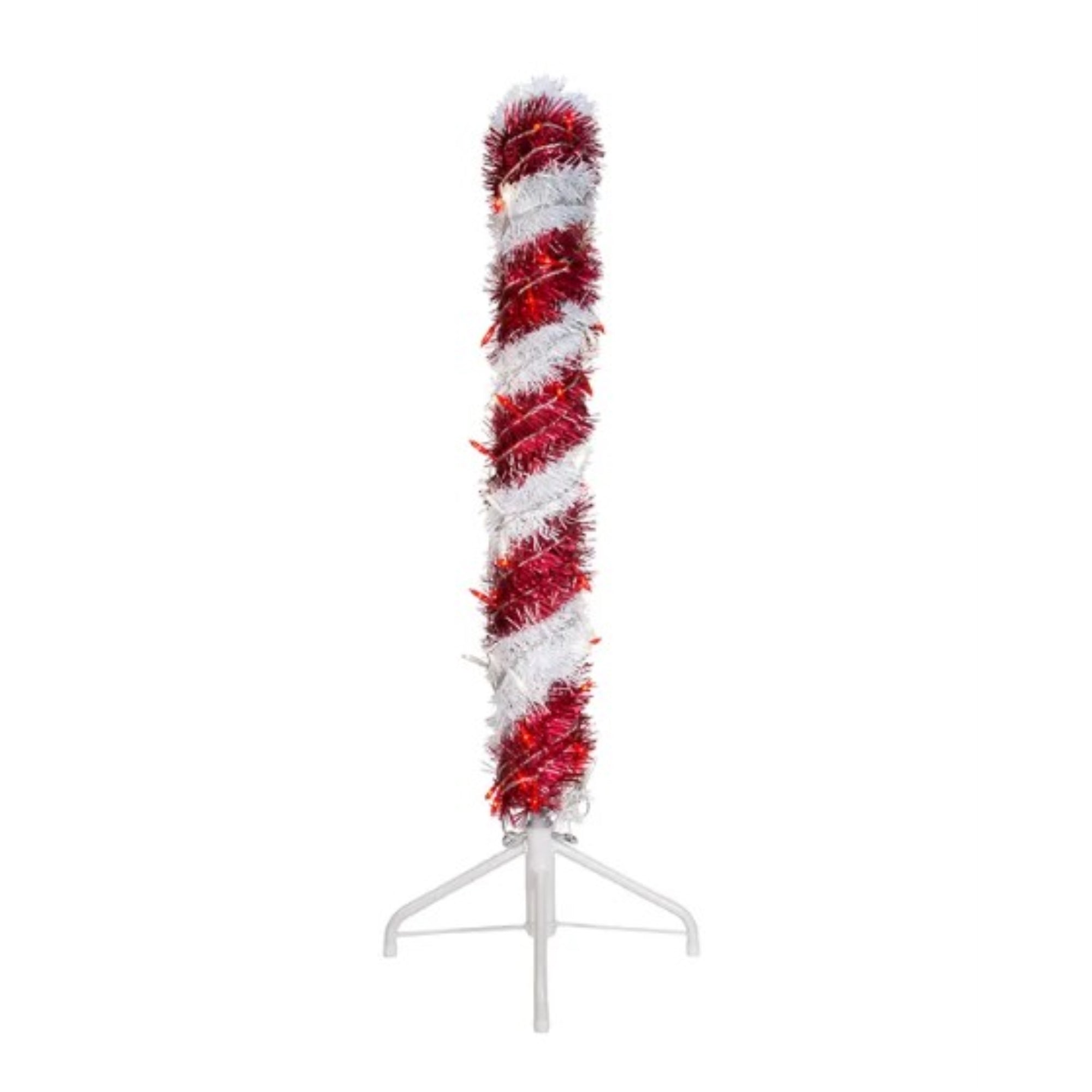 Kurt Adler Indoor Tinsel Candy Can Light Up Christmas Plastic Decoration, Red/White, 3 Feet