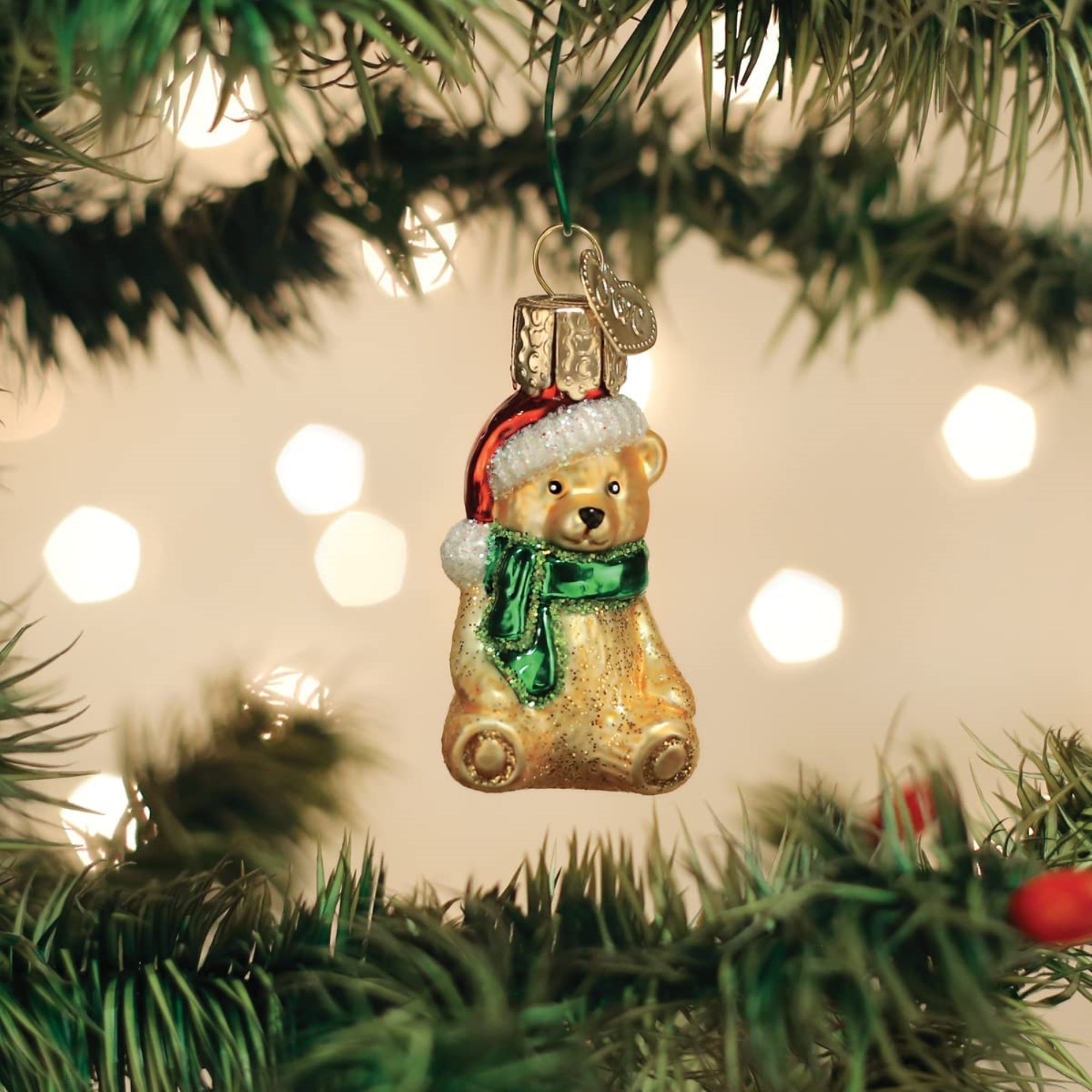 Old World Christmas Mini Glass Blown Teddy Bear Ornament, 2"