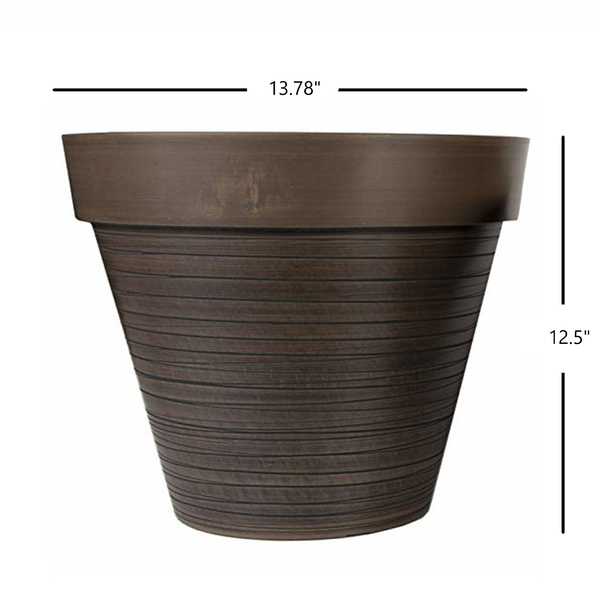 Gardener's Select 14 Carved Finish Planter w/ White Lines, Wide Rim, Chocolate