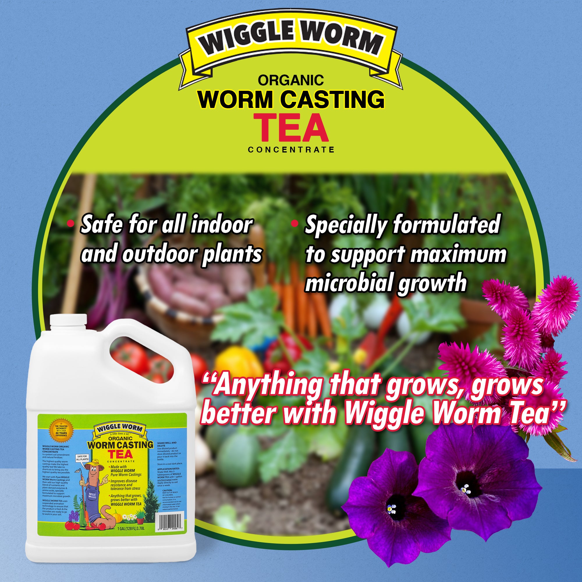 WIGGLE WORM Organic Pure Worm Castings Tea Plant Food Fertilizer For Gardens, Flowers, Indoor or Outdoor Plants