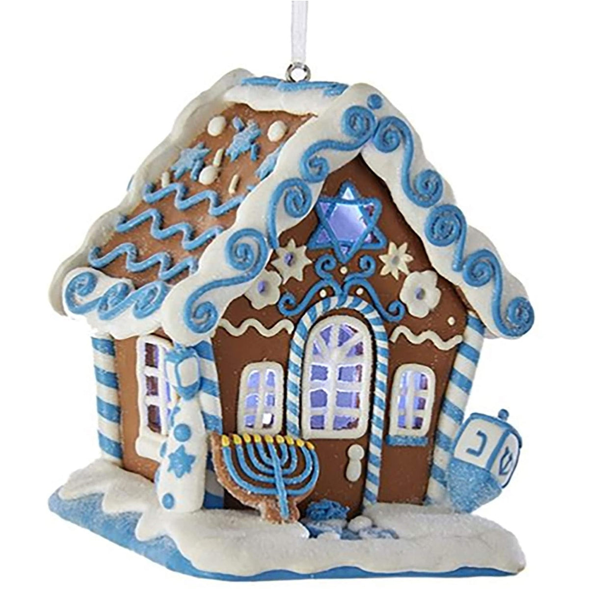 Kurt Adler Gingerbread LED Lighted Hanukkah House Ornament, 4"