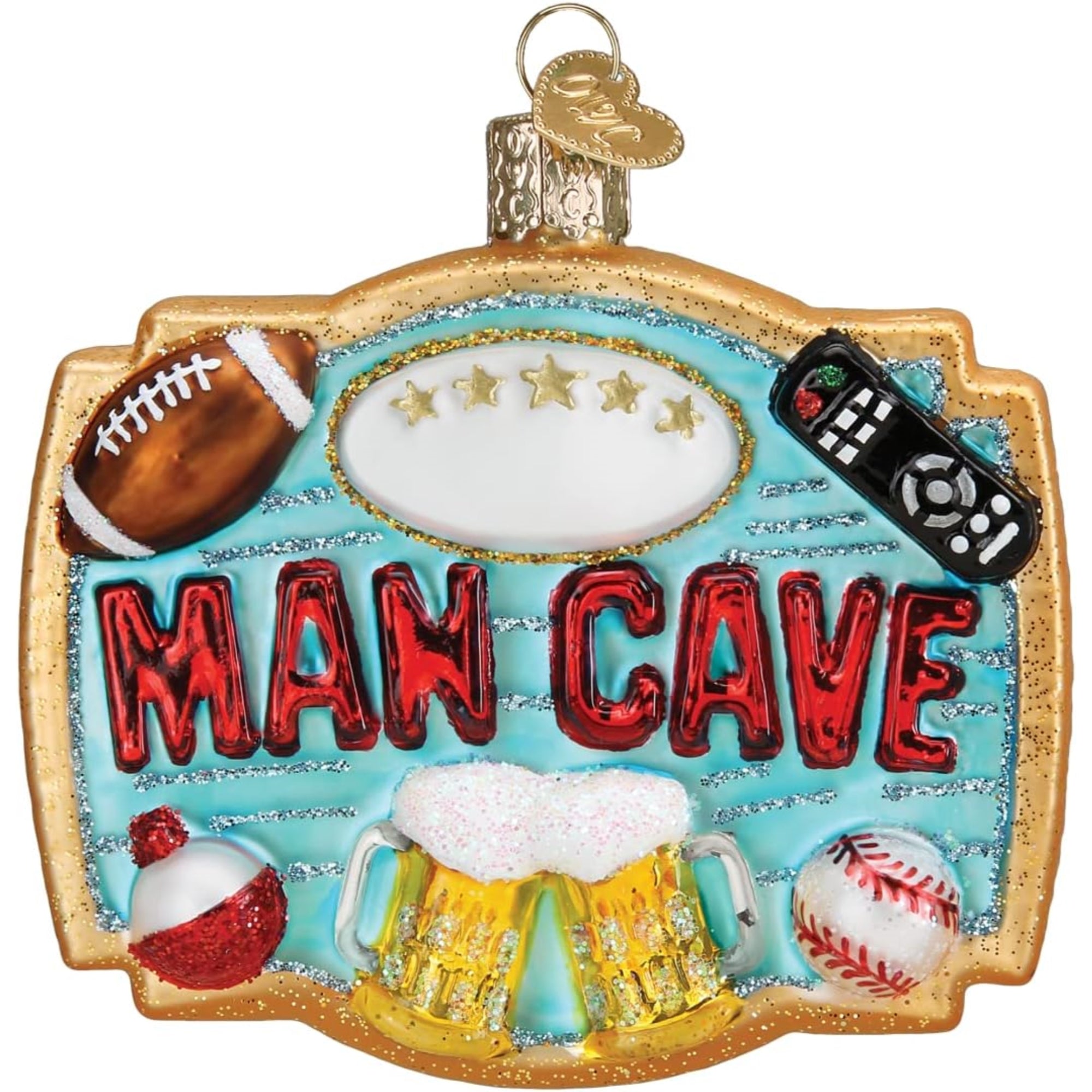 Old World Christmas Man Cave Glass Blown Ornament for Christmas Tree, Multicolored, 3.5"