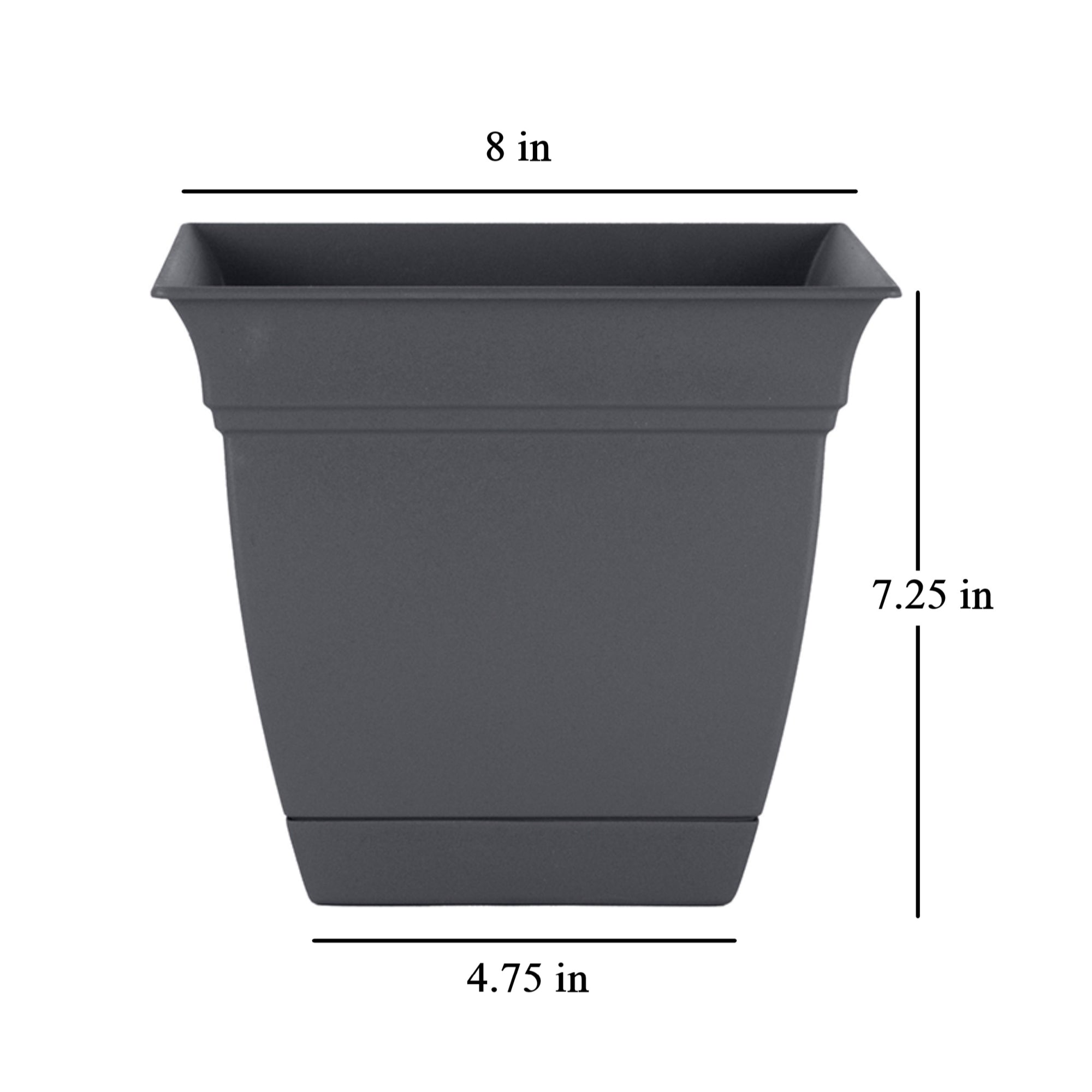 The HC Comp Indoor/Outdoor Plastic Eclipse Square Planter with Attached Saucer, 8"