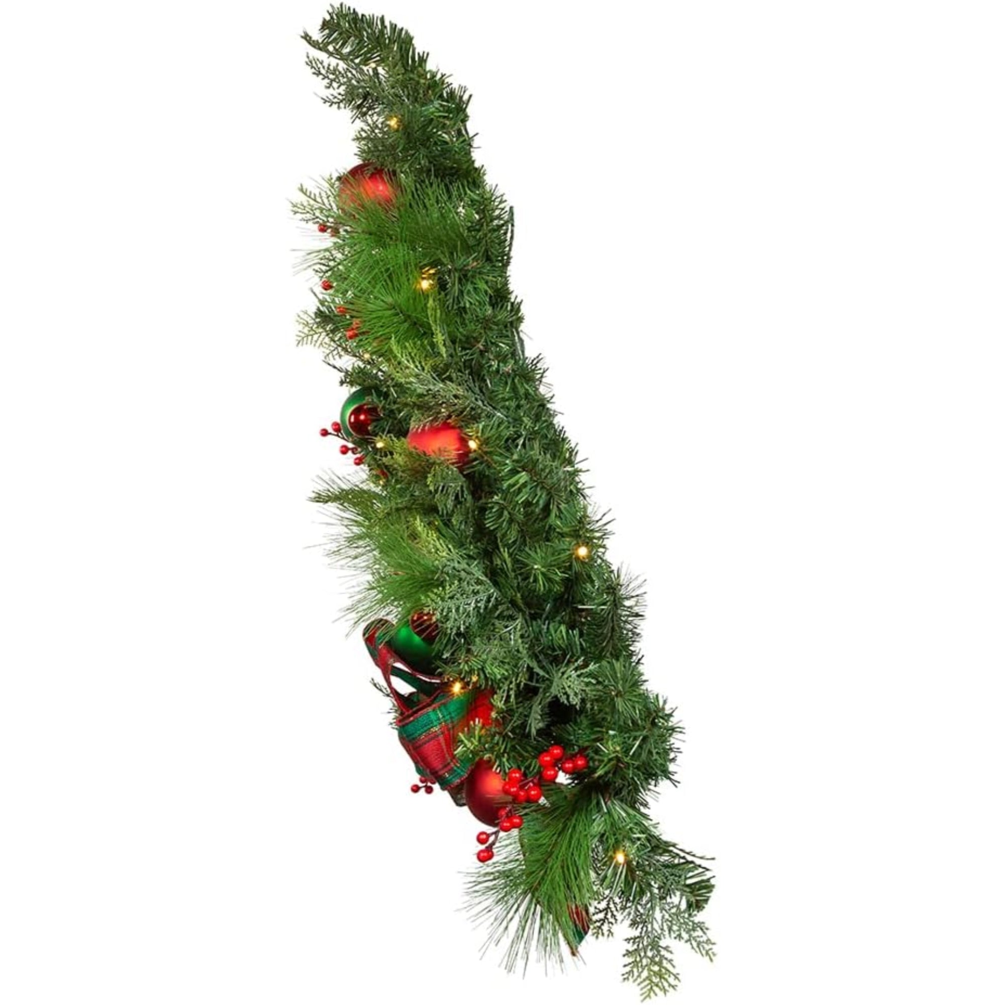 Kurt Adler Pre Lit Battery Operated Wall Tree with Bow, Green and Red, 26in