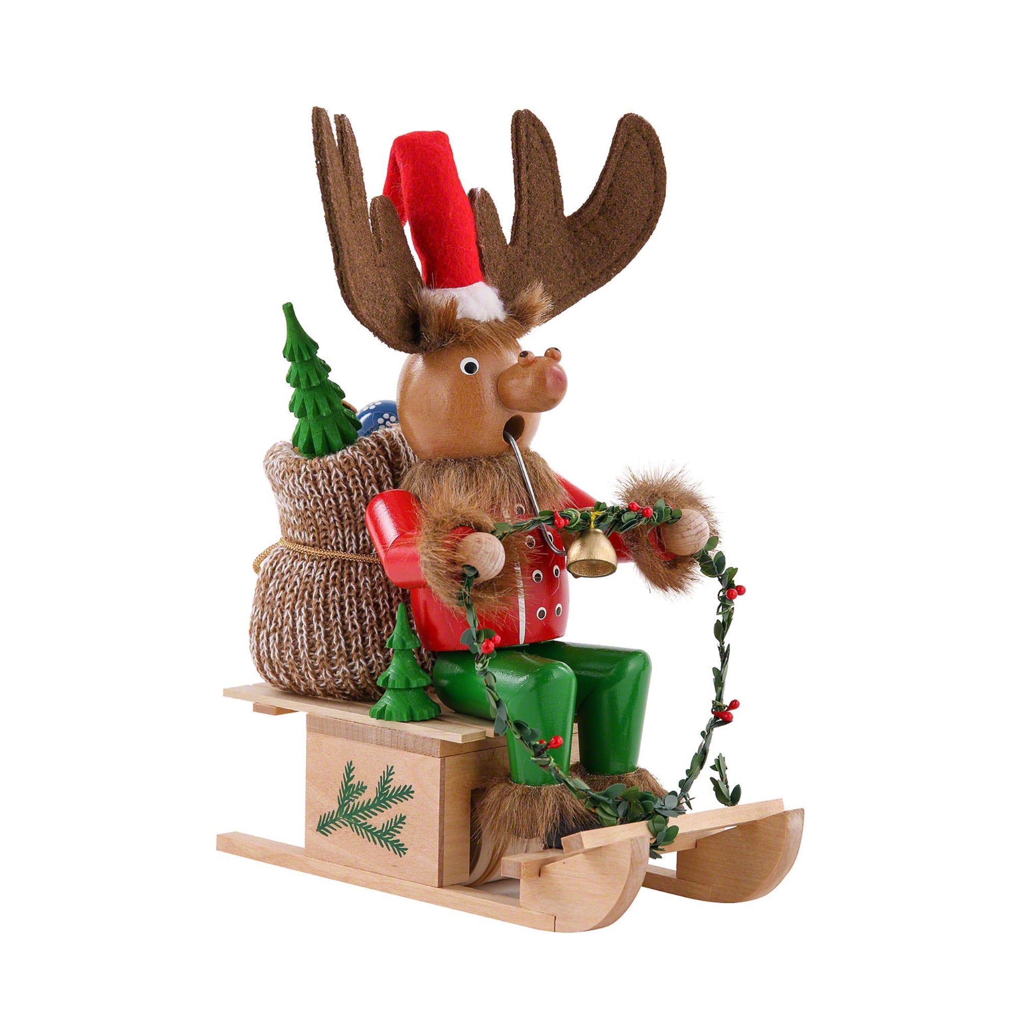 Steinbach Wooden Incense Burning Smoker, Rudolph With Sleigh, 10"