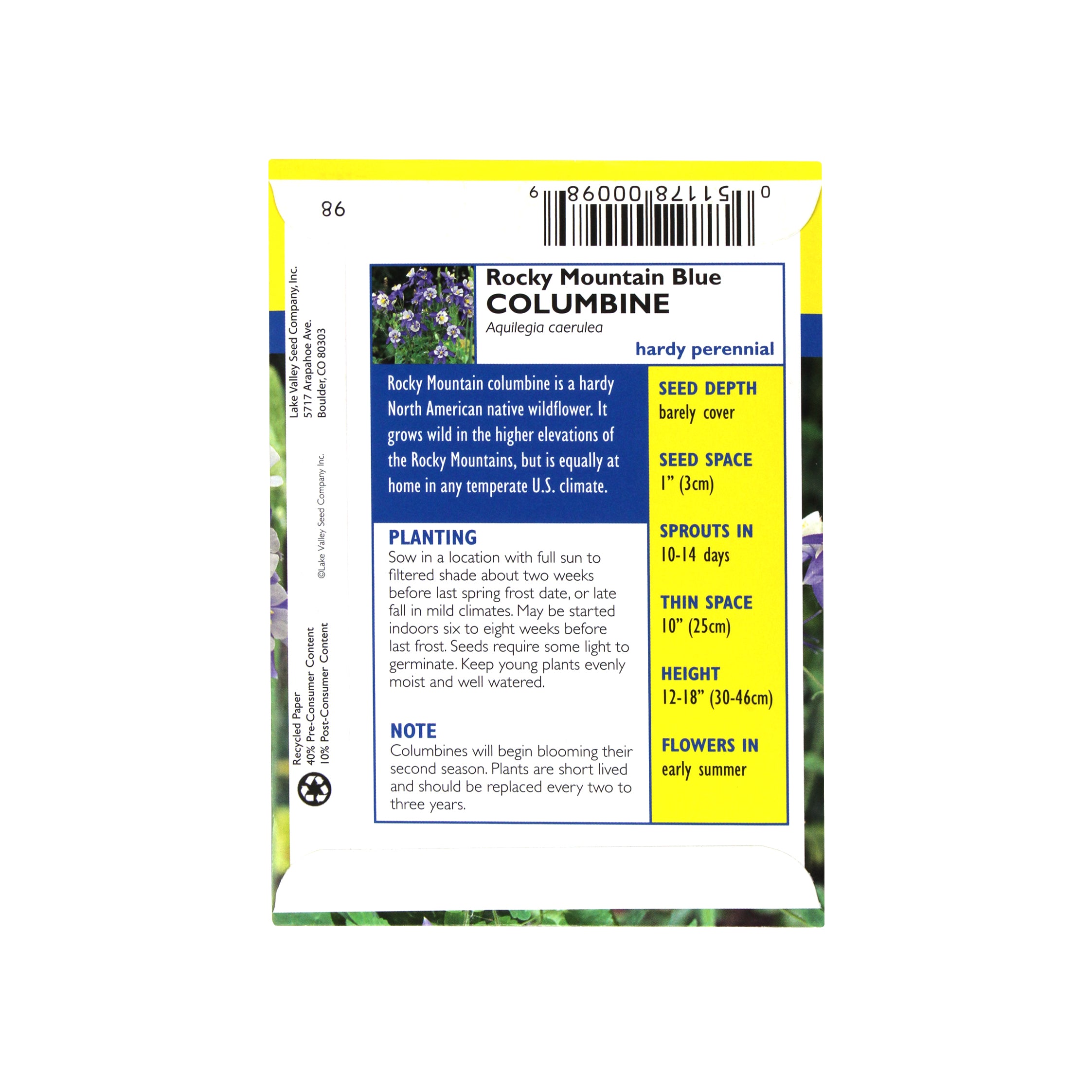 Lake Valley Seed Columbine Rocky Mountain Blue, 0.15