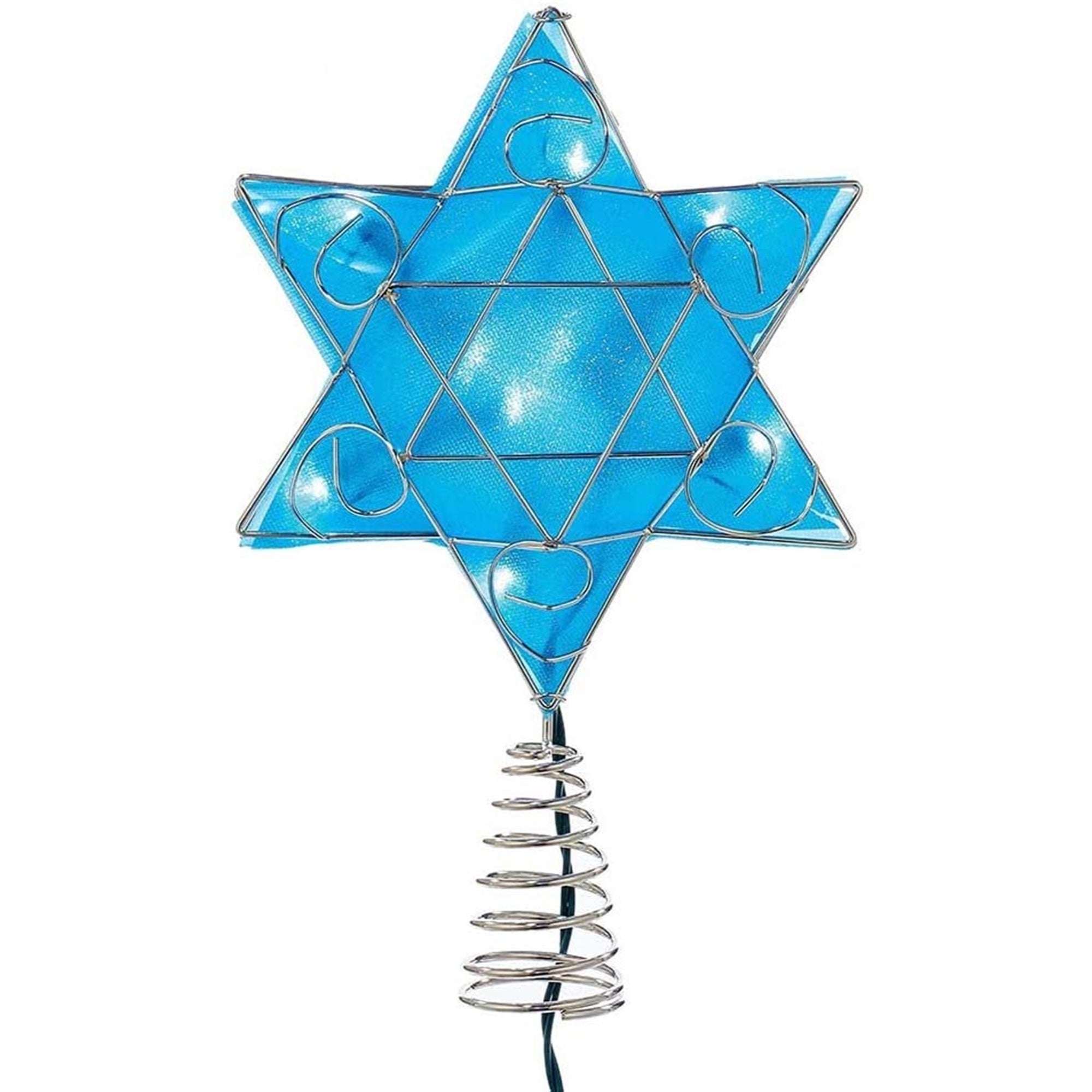 Kurt Adler 10-Light LED Silver/Blue Hanukkah Star Shimmer Treetop, 11"