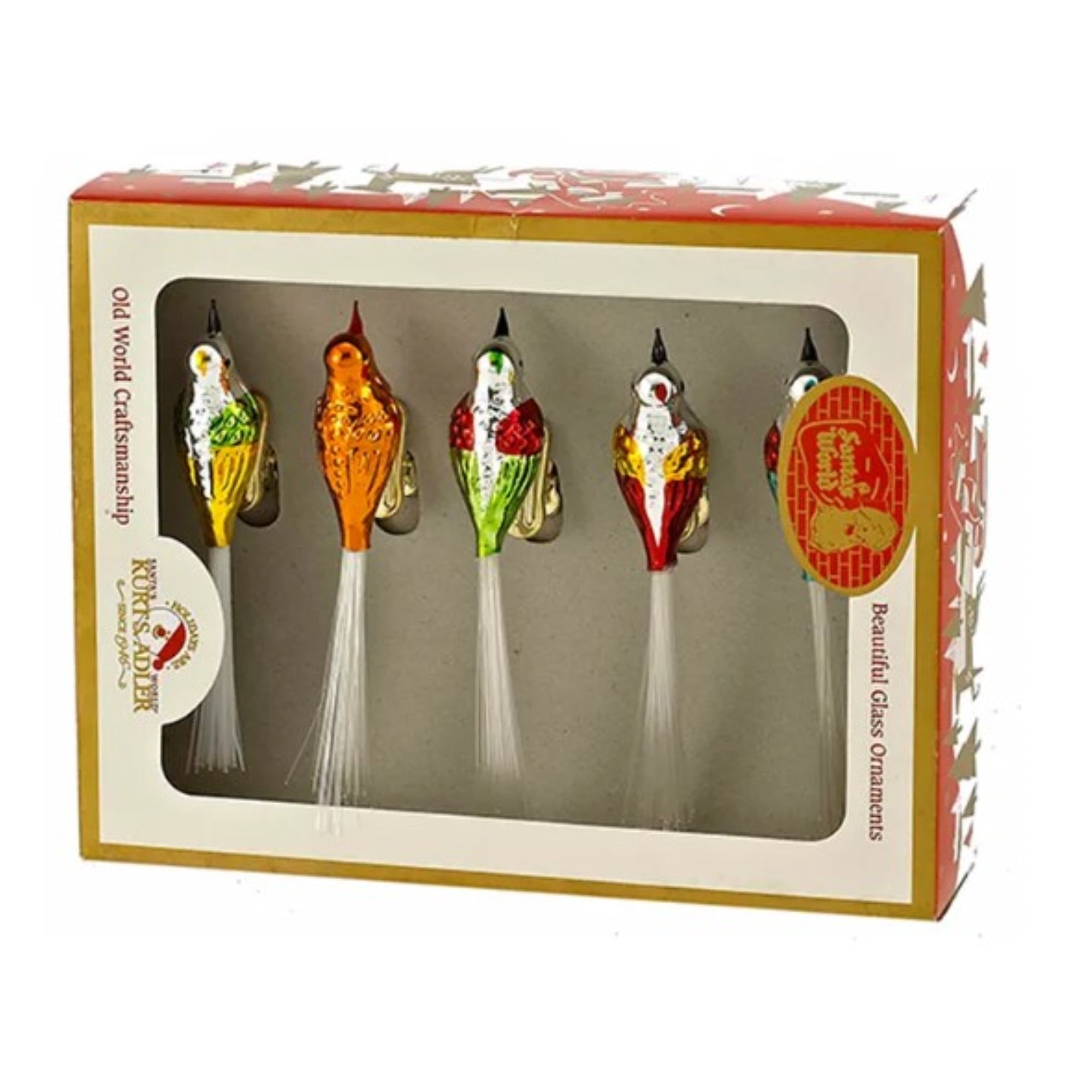 Kurt Adler Early Years Glass Bird Clip-On Ornaments, 5-Piece Box Set