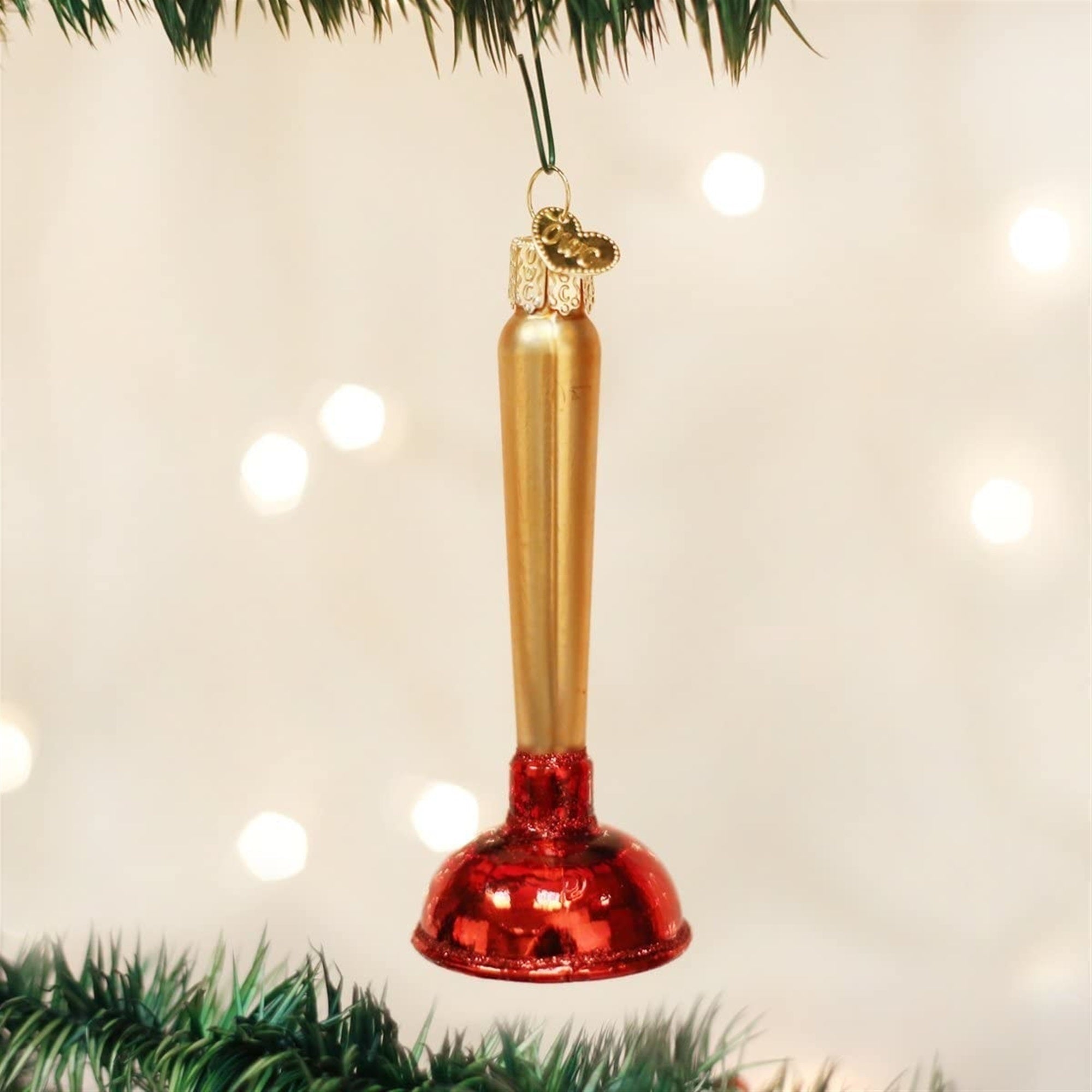 Old World Christmas Glass Blown Toilet Plunger Ornament