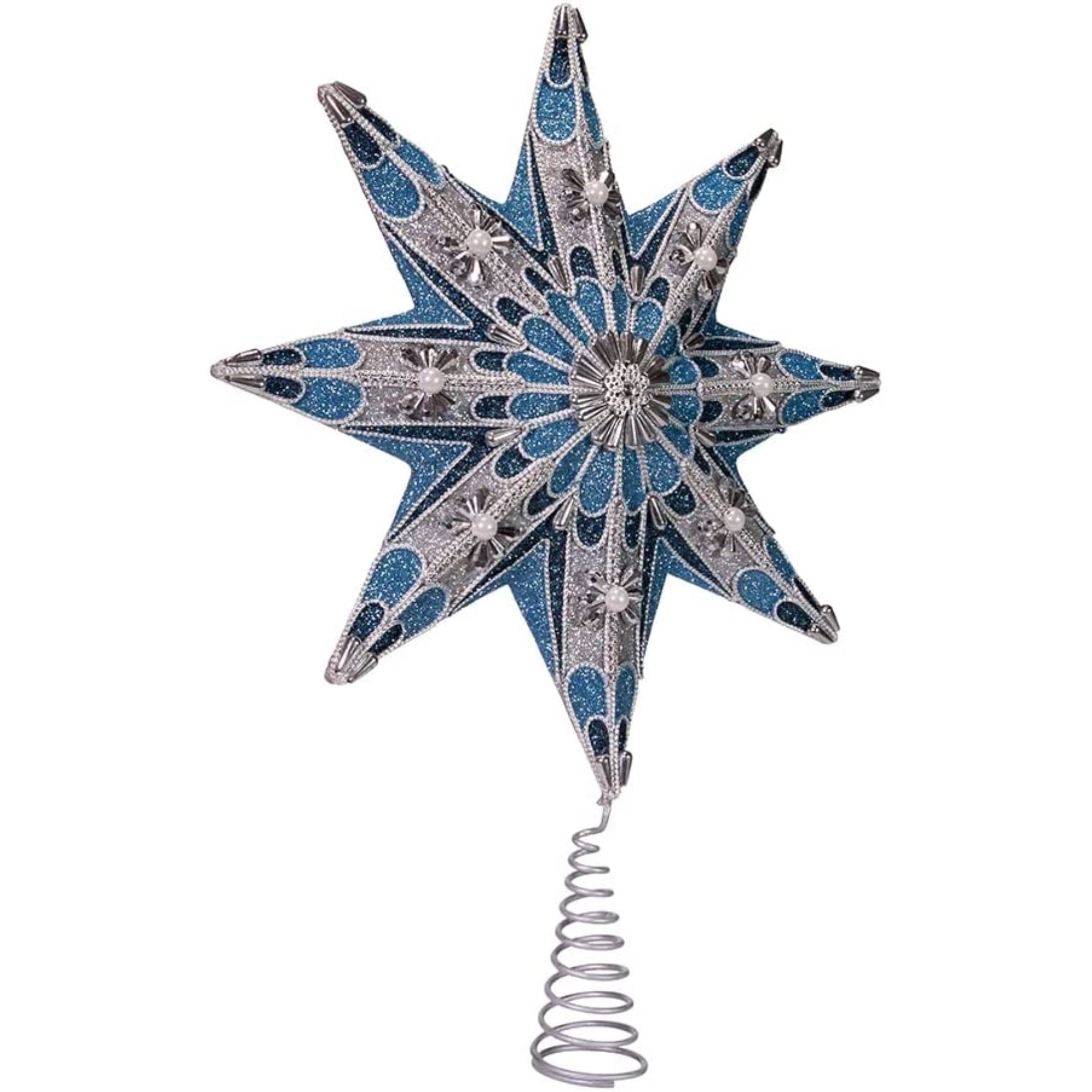 Kurt Adler 8-Point Blue and Silver Star Treetop Tree Topper, 16"