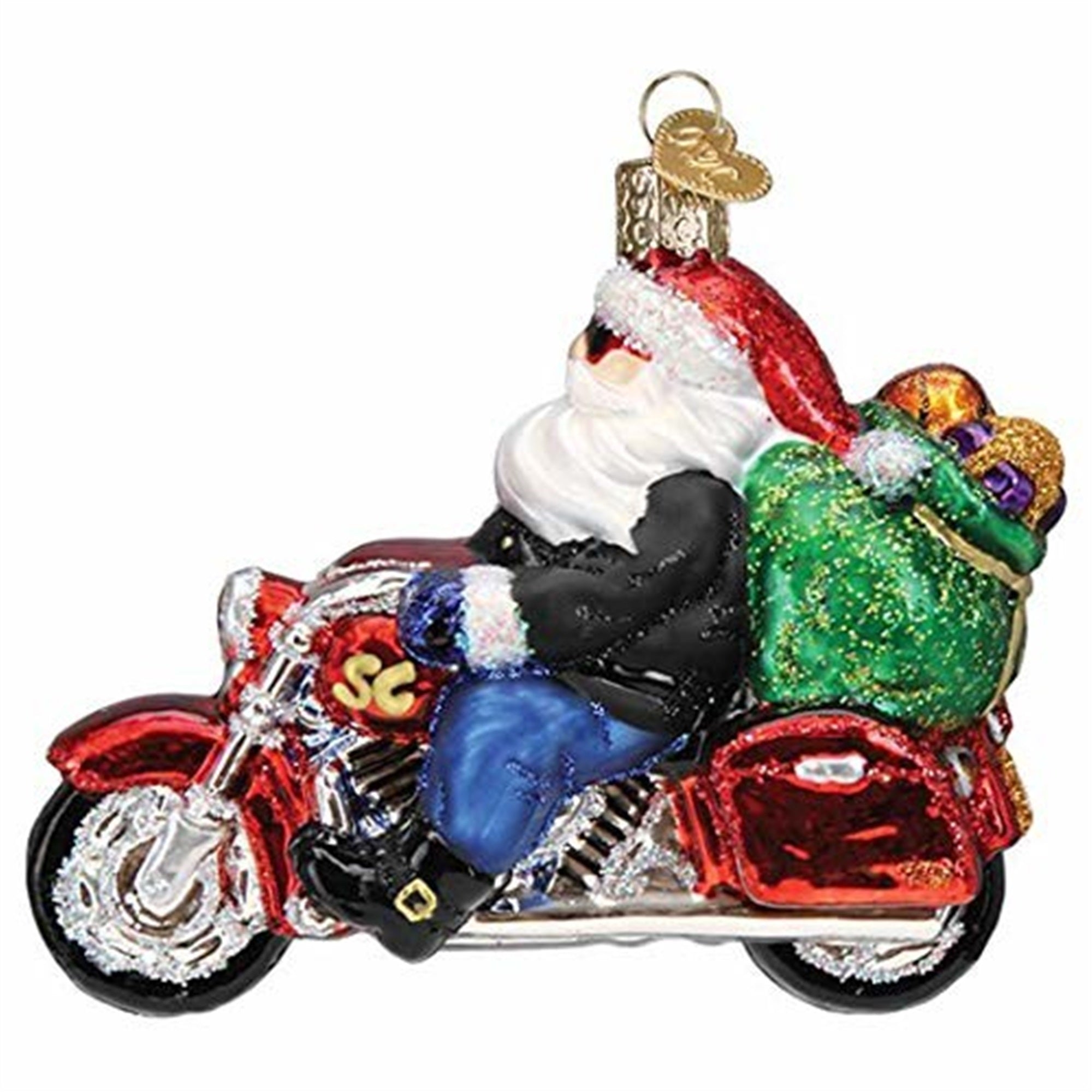 Old World Christmas Glass Blown Biker Santa Ornament