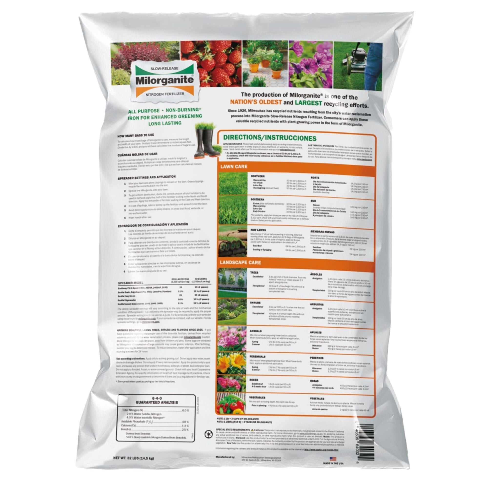 Milorganite All-Purpose Eco-Friendly Slow-Release Nitrogen Fertilizer 6-4-0, 32lb