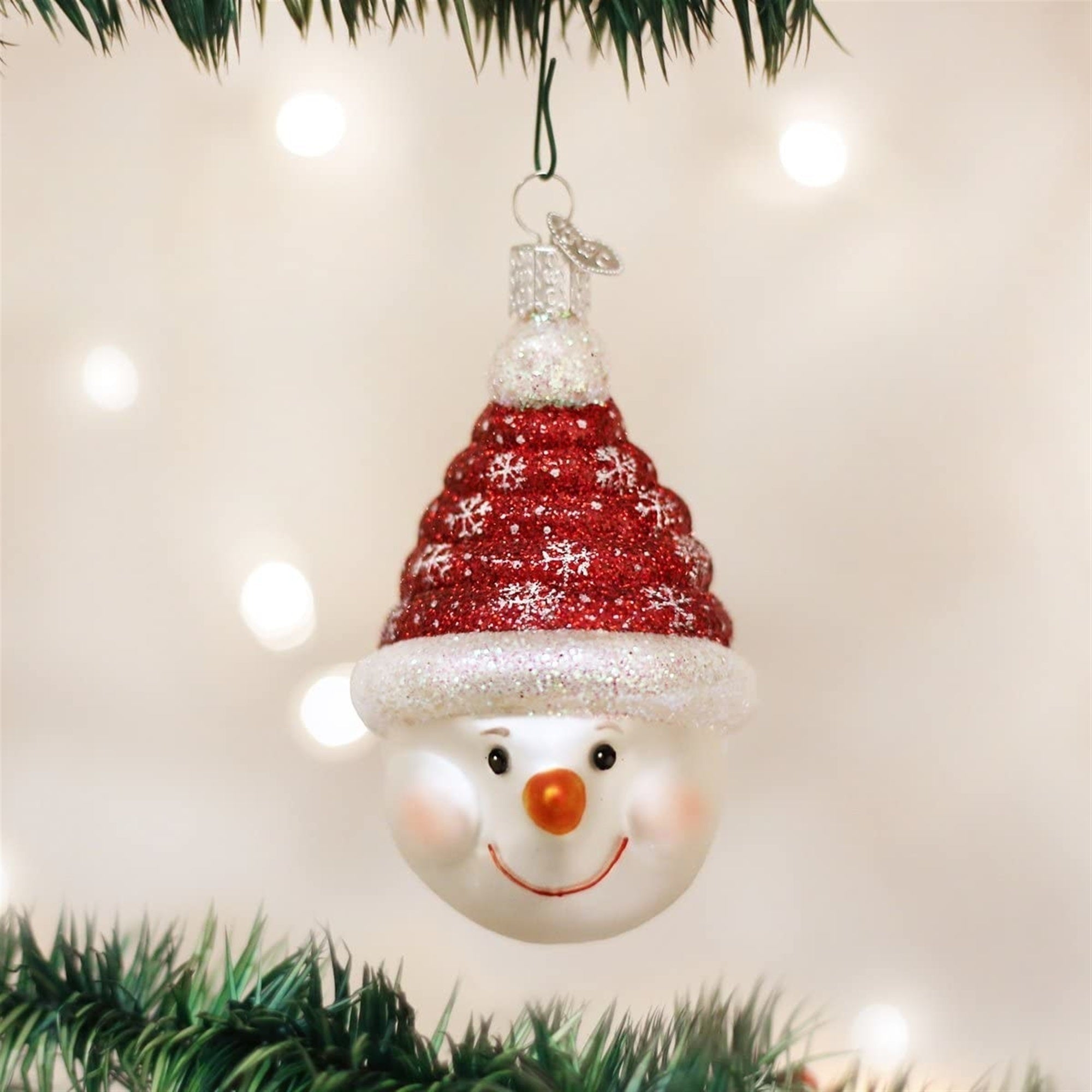 Old World Christmas Glass Blown Glistening Candy Coil Snowman Ornament