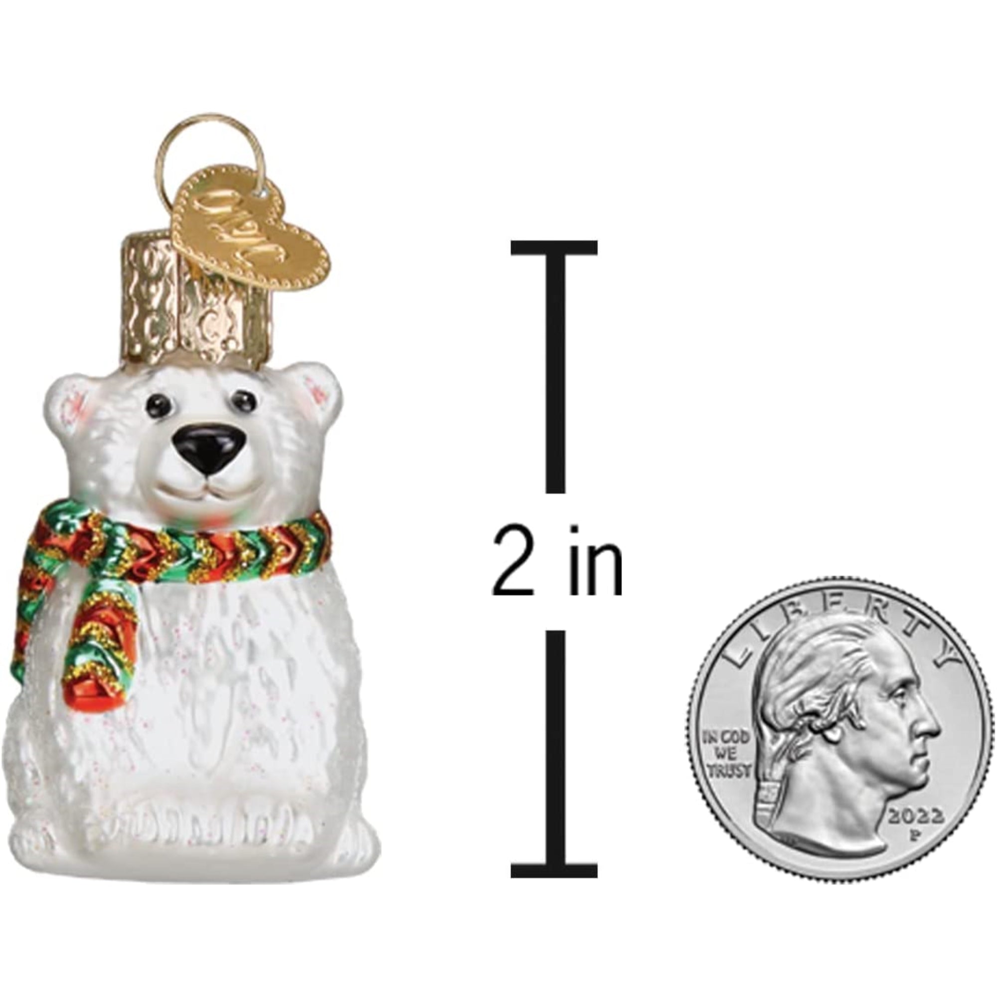 Old World Christmas Mini Glass Blown Polar Bear Ornament, 2"