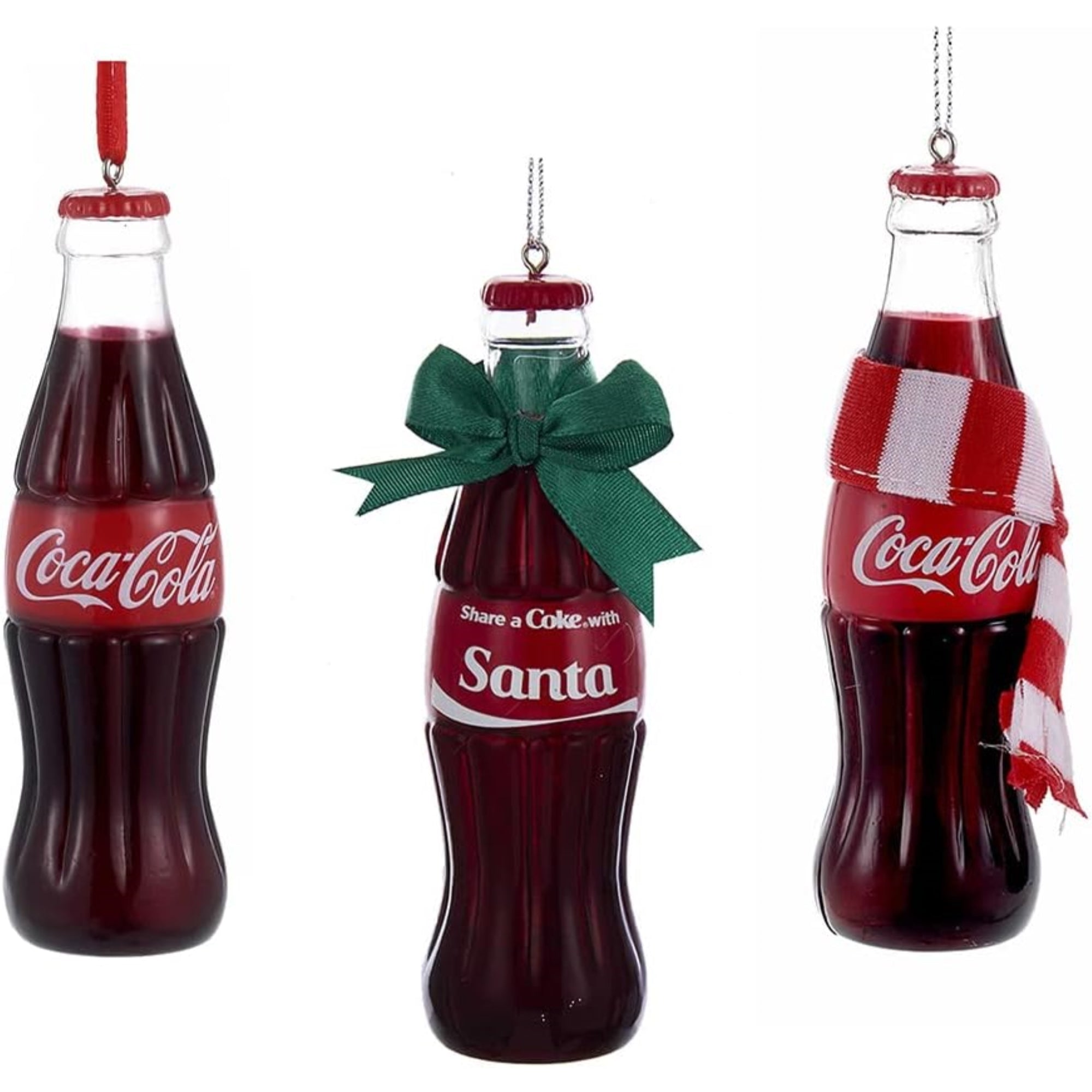 Kurt Adler Coca-Cola Bottle Plastic Christmas Ornaments Set of 3, 4.75"