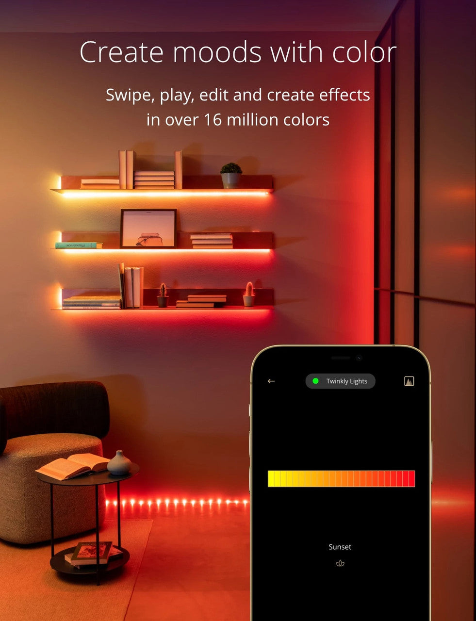 Twinkly Line App Controlled, Adhesive and Magnetic Black Wire Light Strip Starter Kit, Indoor Smart Home Lighting Decoration, Multicolor RGB LED, 5ft