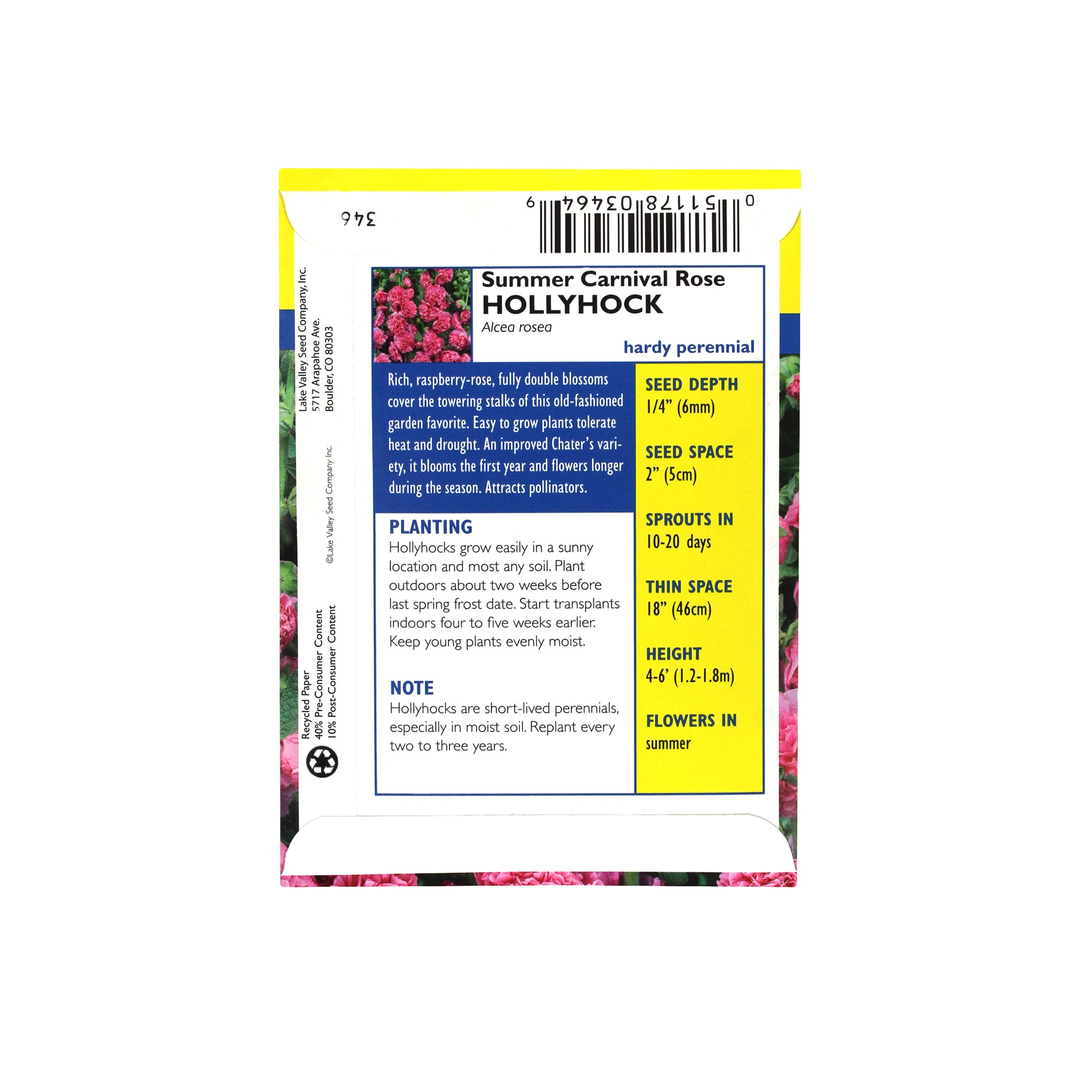 Lake Valley Seed Summer Carnival Rose Heirloom Hollyhock Flower, 0.50g