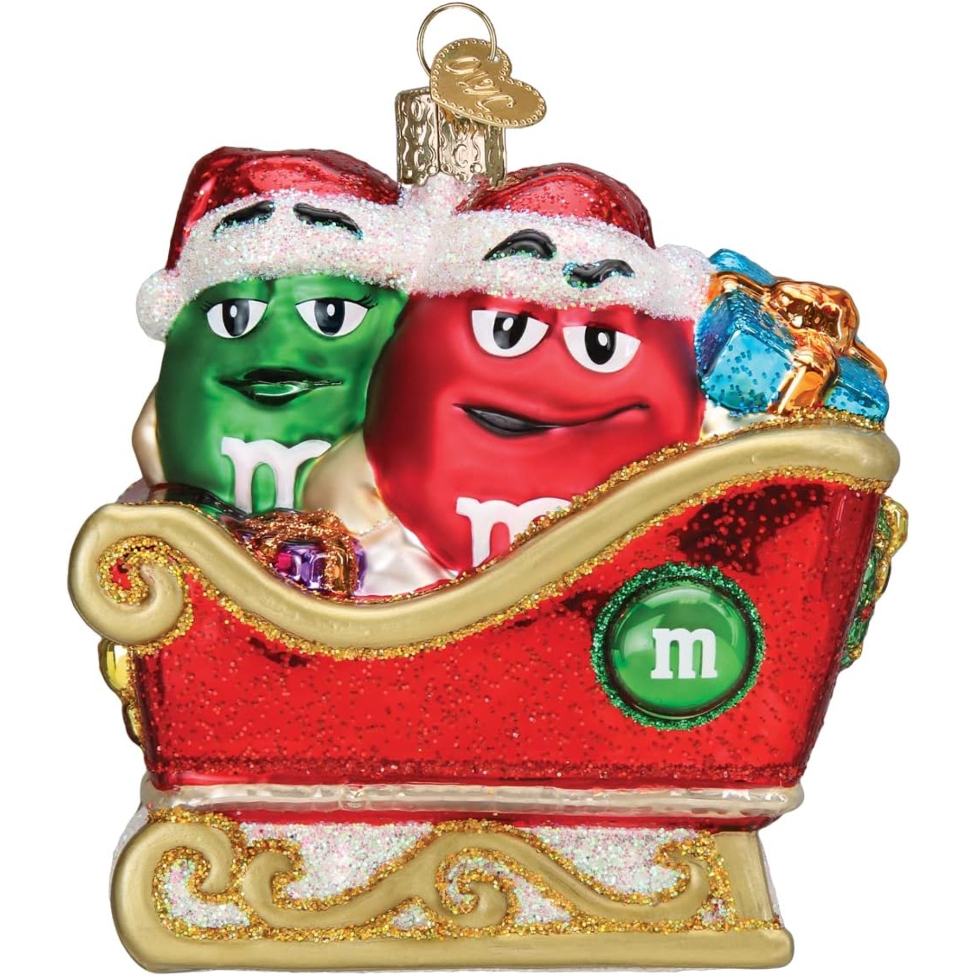 Old World Christmas M&M'S In Sleigh Blown Glass Holiday Ornament