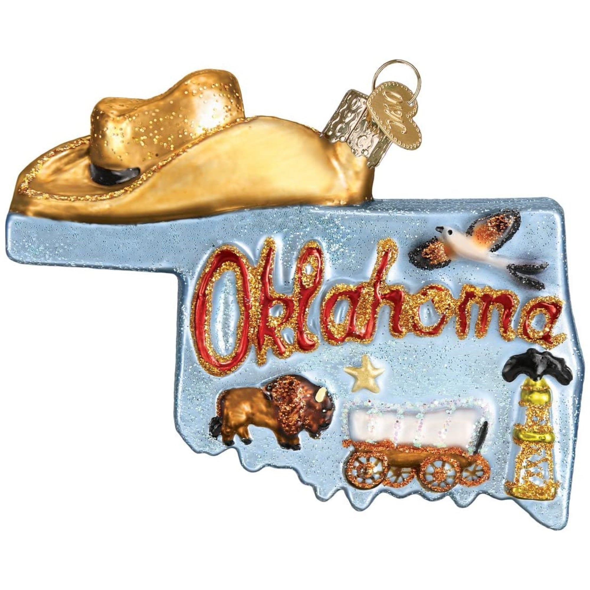 Old World Christmas Blown Glass Christmas Ornament, State of Oklahoma
