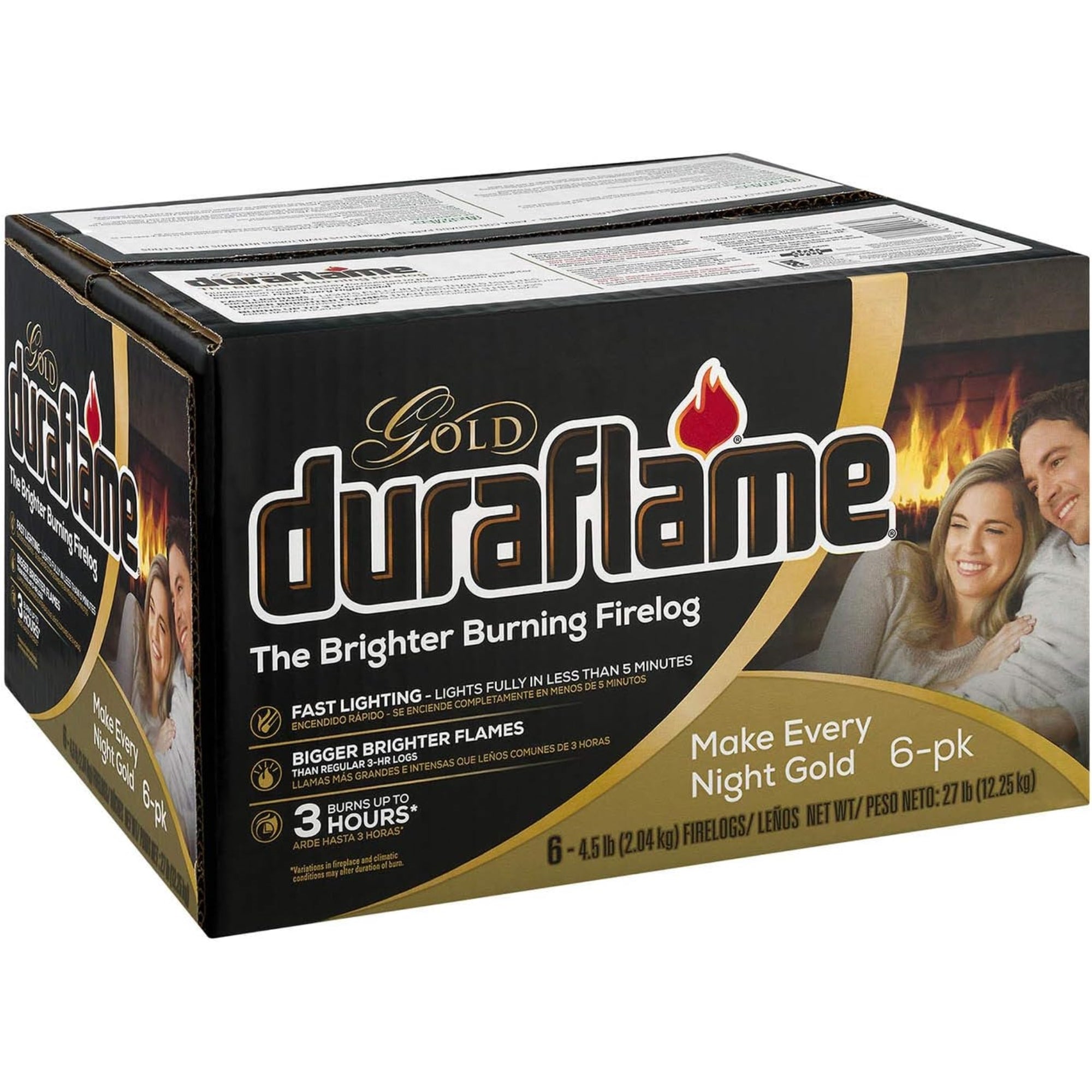 Duraflame Gold Firelogs, Brighter Burning and Fast Lighting, 4.5lb (Pack of 6)