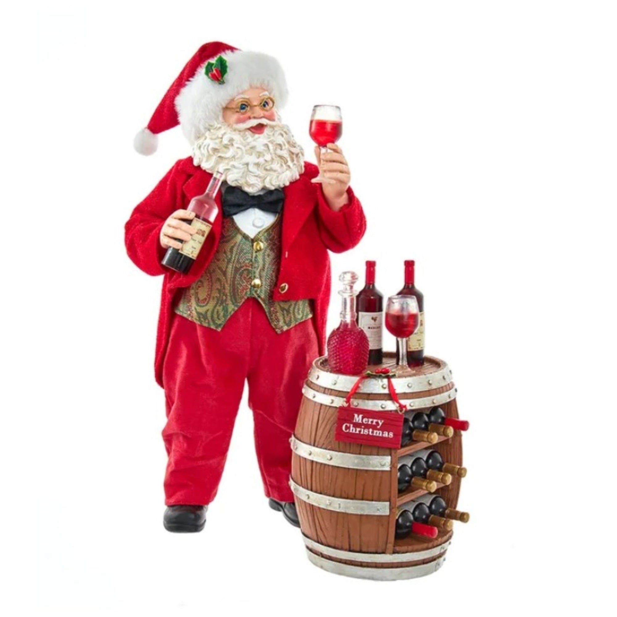 Kurt Adler Fabriche Collection, Wine Tasting Santa, 2-Piece Set, 10.5"