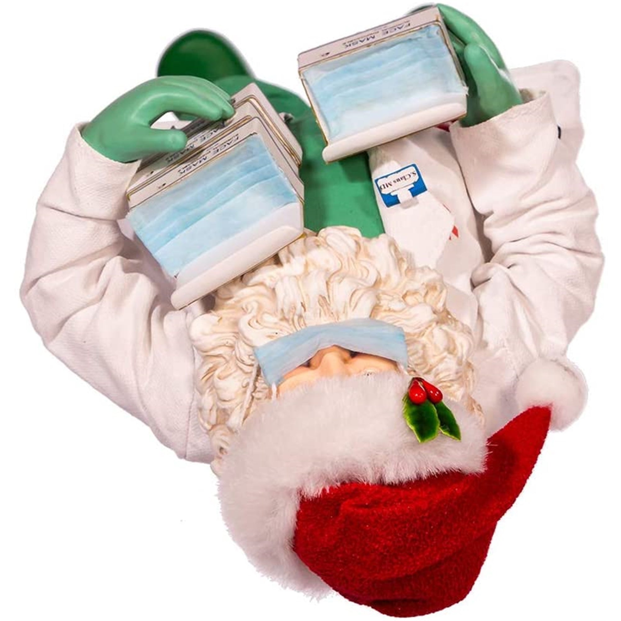 Kurt Adler Fabriché Collection, Doctor Santa Holding Face Masks, 10.5"