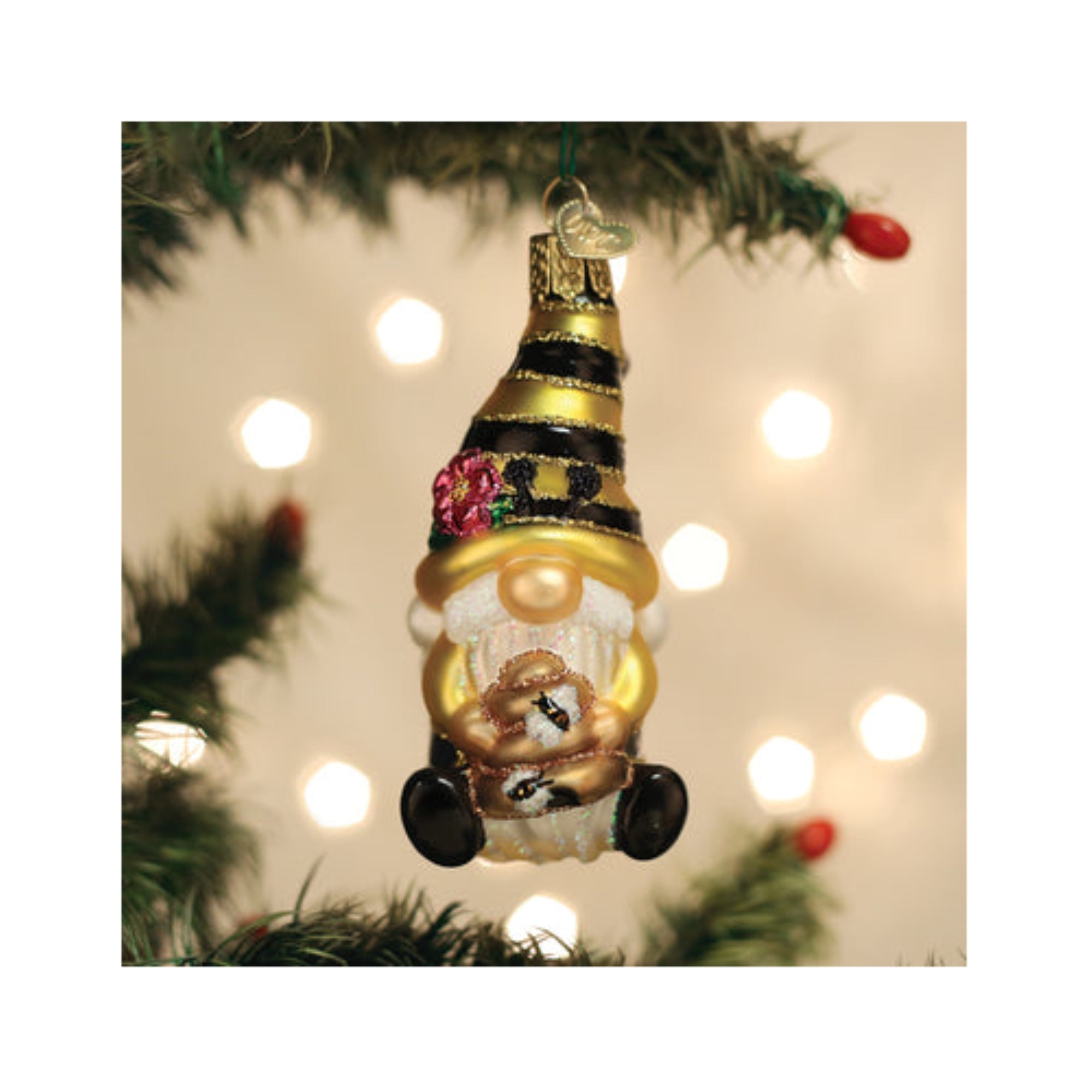 Old World Christmas Bee Happy Gnome Blown Glass Holiday Ornament For Tree