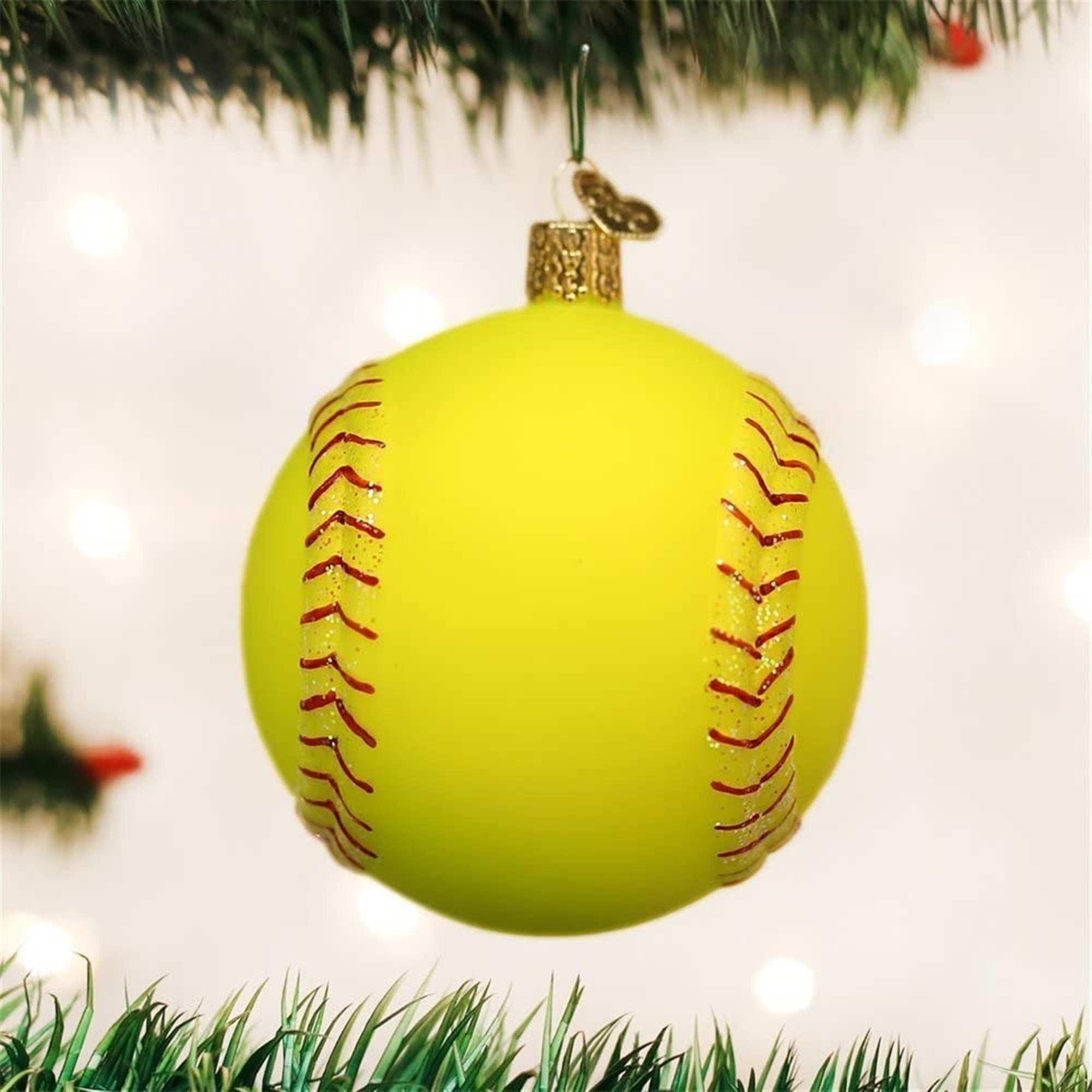 Old World Christmas Glass Blown Softball Ornament