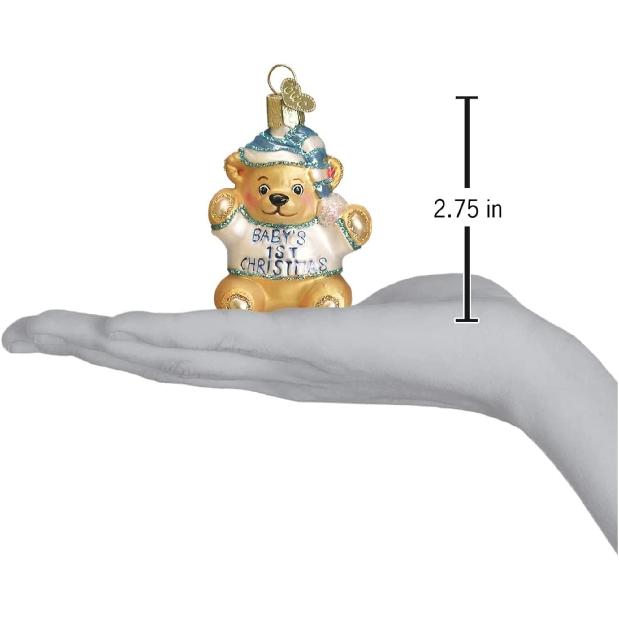 Old World Christmas Hanging Glass Tree Ornament, Baby Boy's First Teddy Bear