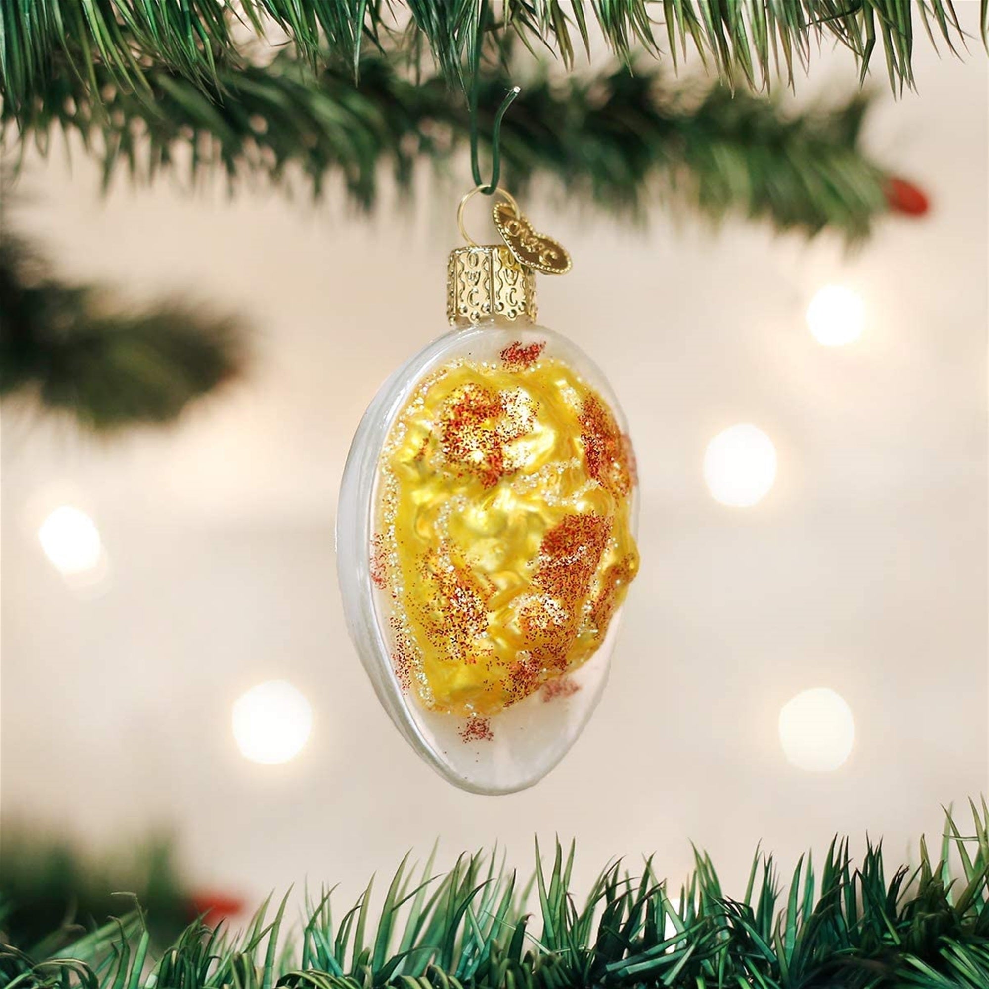 Old World Christmas Glass Blown Ornament Deviled Egg, 3"