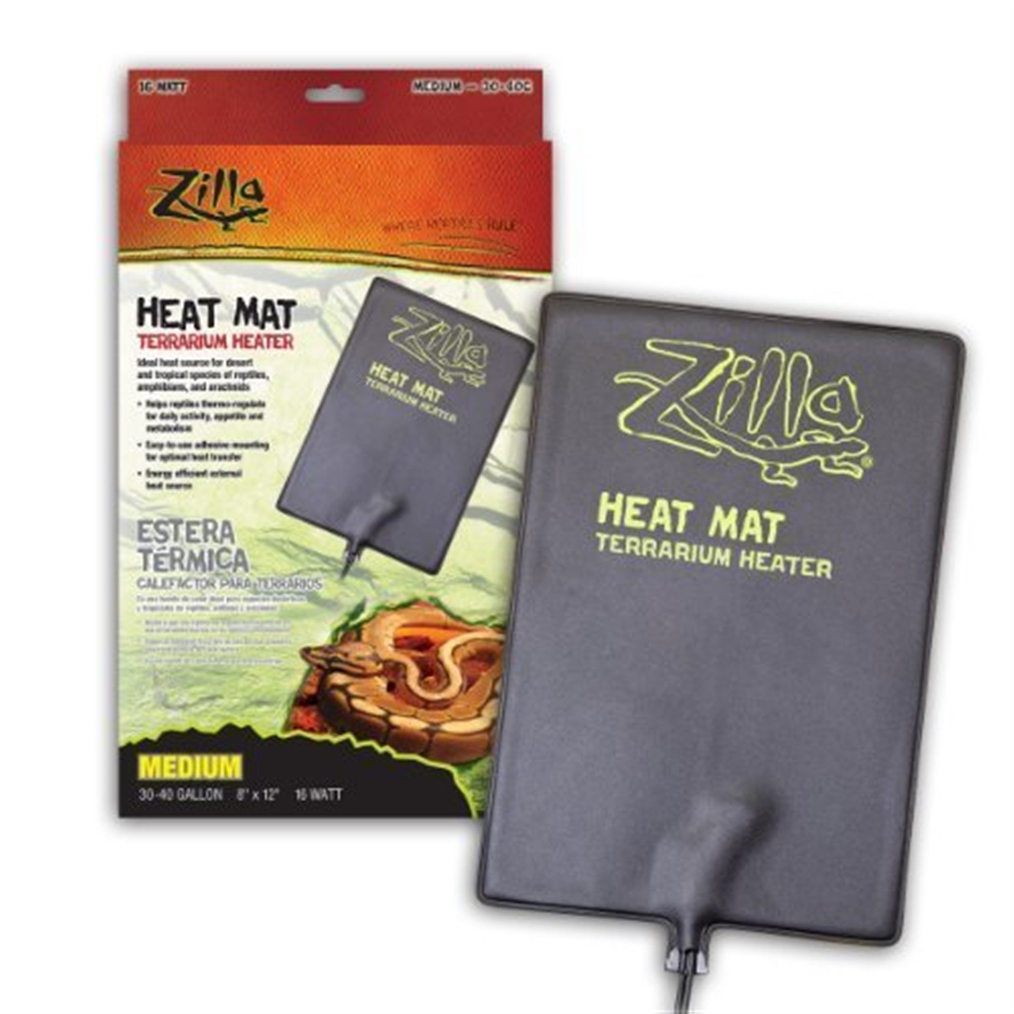 Zilla Heat Mat Terrarium Heater, Black, Large, 30-40 Gallon, 24-Watt, 19 x 7 inches