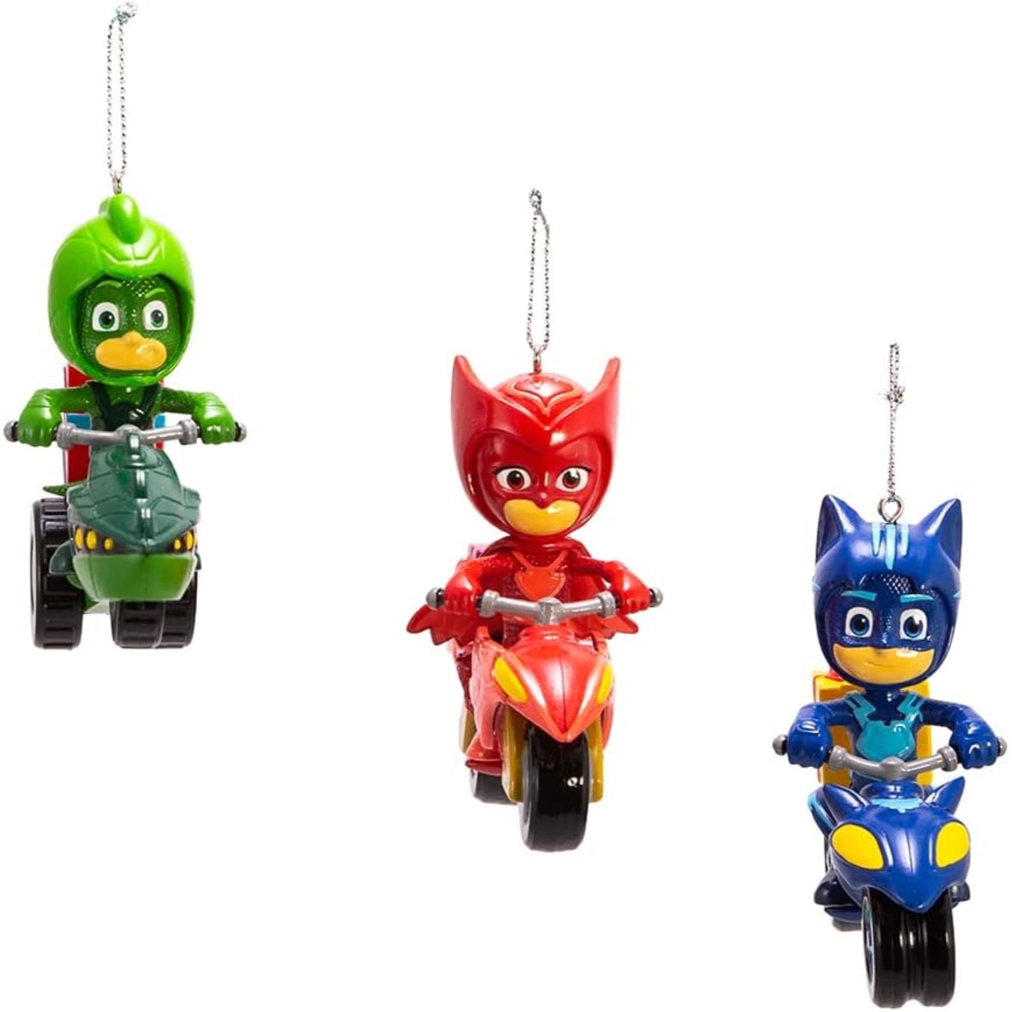 Kurt Adler PJ Masks with Vehicle Christmas Plastic Ornament Set of 3, 3.25"