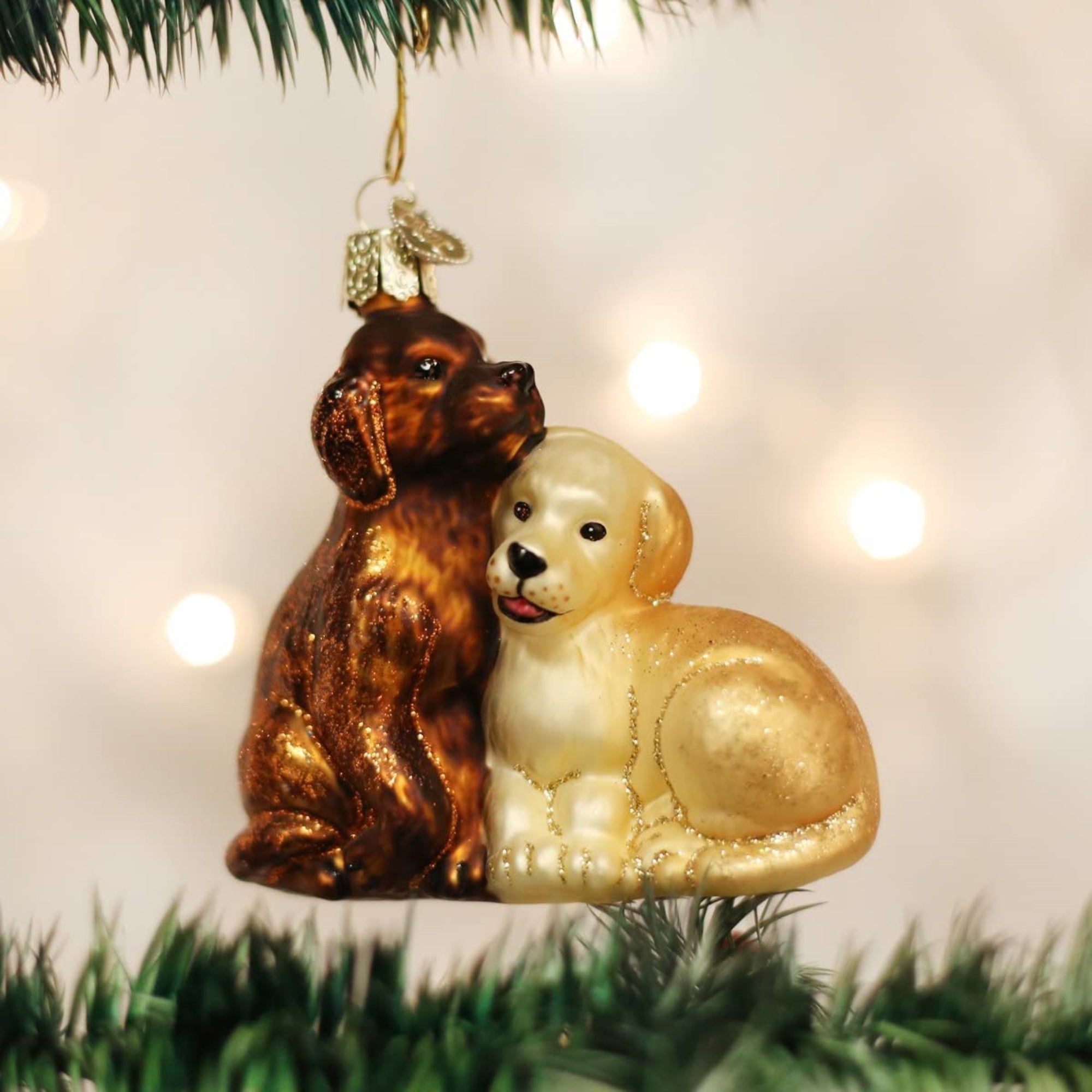 Old World Christmas Blown Glass Christmas Ornament, Puppy Love