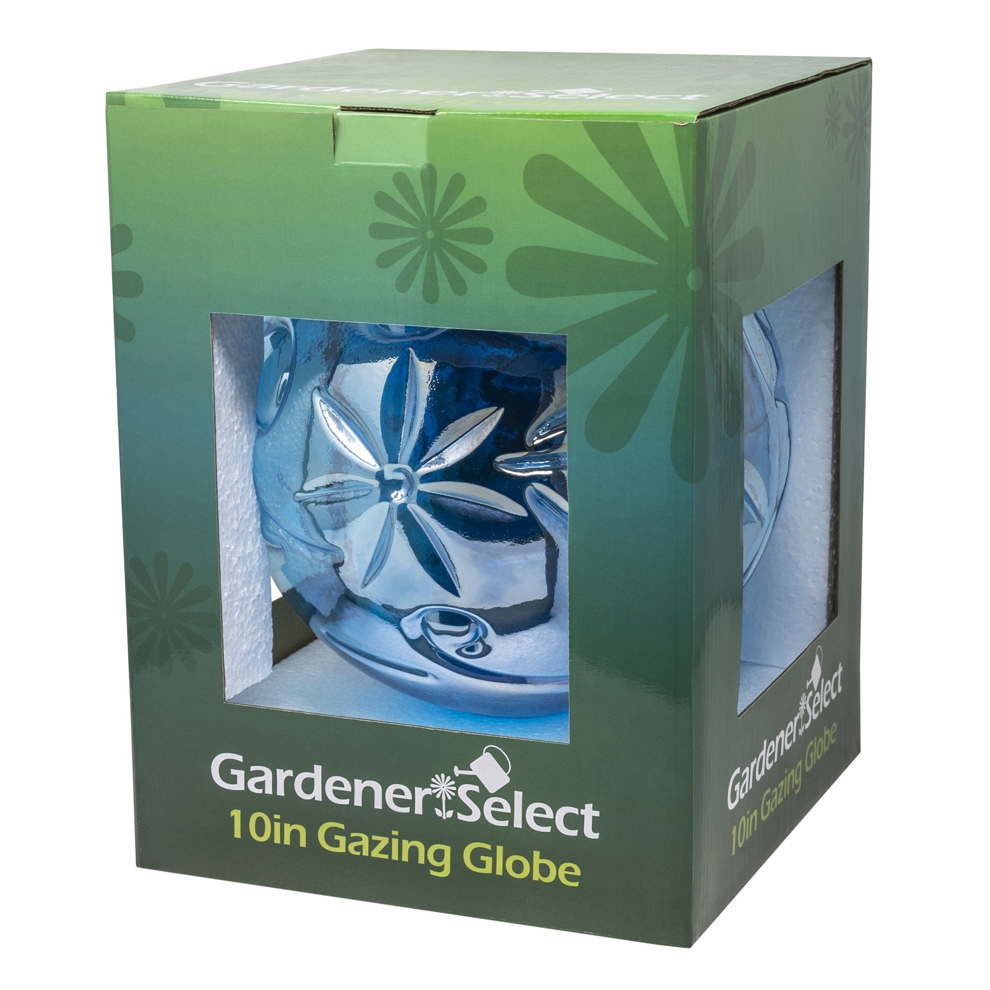 Gardener's Select Blue w/ Flowers Glass Gazing Globe