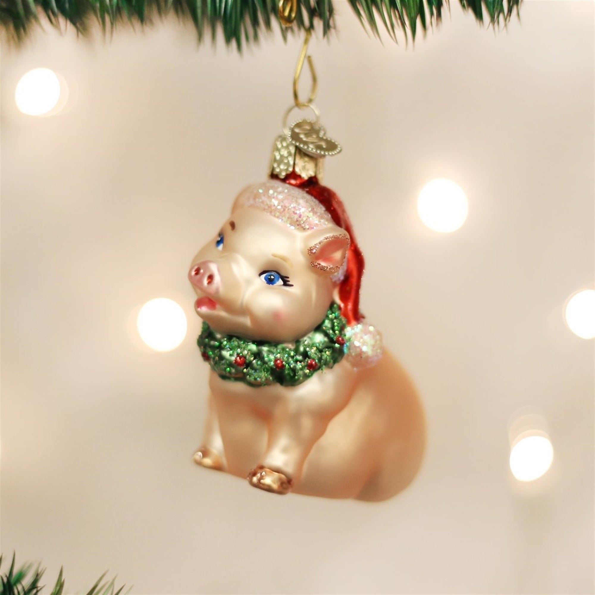 Old World Christmas Glass Blown Ornaments Holly Pig