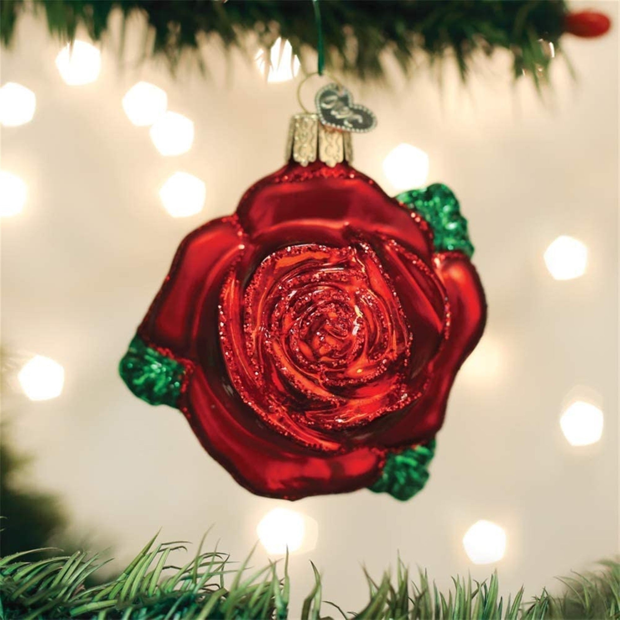 Old World Christmas Blown Glass Christmas Ornament, Red Rose